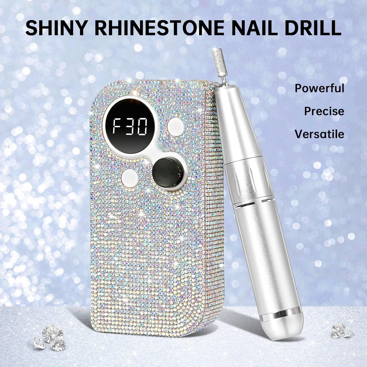 Professional Electric Nail Drill, Rechargeable Sparkly Nail Drill for Acrylic Nails, Cordless Portable Nail Drill Kit with Drill Bits and Sanding Bands for Manicure Pedicure, Diamond - Image 3