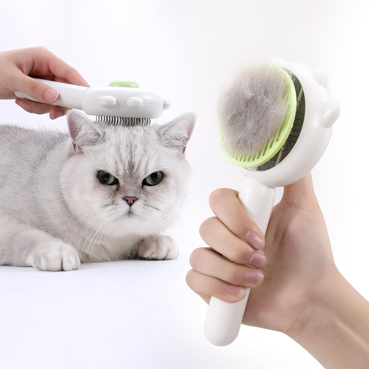 Cat Brush with Release Button, Cat Grooming Brush for Long or Short Haired Cats, Self Cleaning Slicker Brushes Removes Loose Undercoat, Hair Slicker Brush for Pet Massage (White) - Image 2