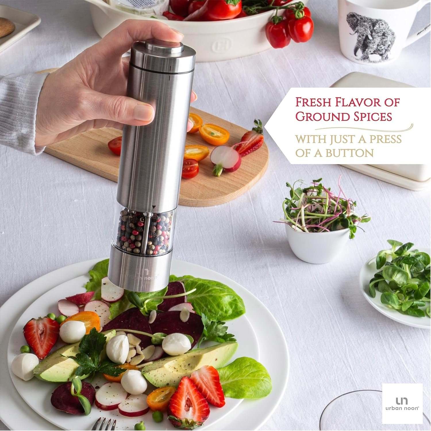 Electric Salt and Pepper Grinder Set - Battery Operated Stainless Steel Mill with Light (2 Black Mills) - Automatic One Handed Operation - Electronic Adjustable Shakers - Ceramic Grinders - Image 7