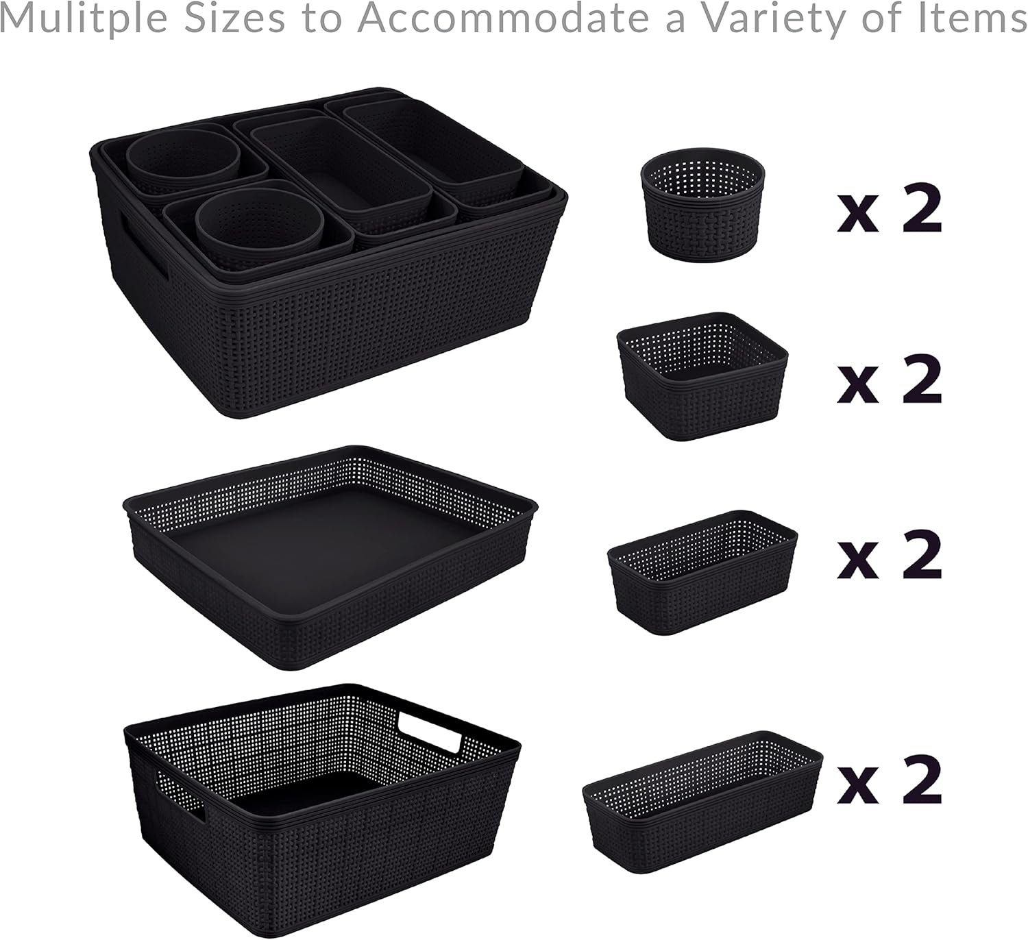 Simplify 10 Piece Organizing Set | Multiple Size Bins | Multipurpose | Office | Desk | Dorm | Bathroom | Storage Basket | Small Items | Accessories | Black - Image 4