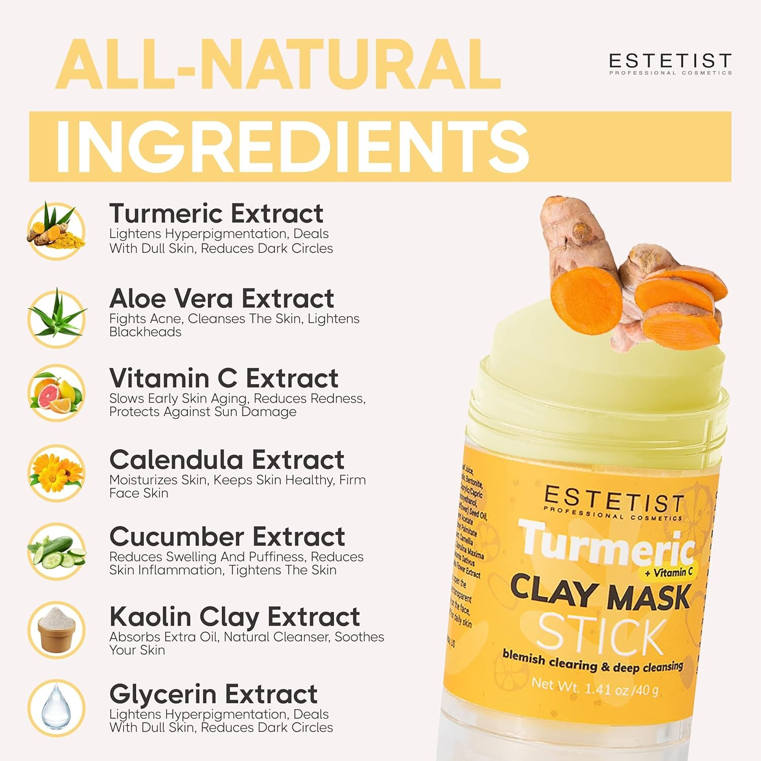 ESTETIST Turmeric Vitamin C Clay Face Mask Stick Set For Dark Spots Oil Control and Balance Facial Mask Deep Pore Cleanser Blackhead Remover Anti-Acne Treatment for All Skin Types Gift Pack of 3 - Image 4