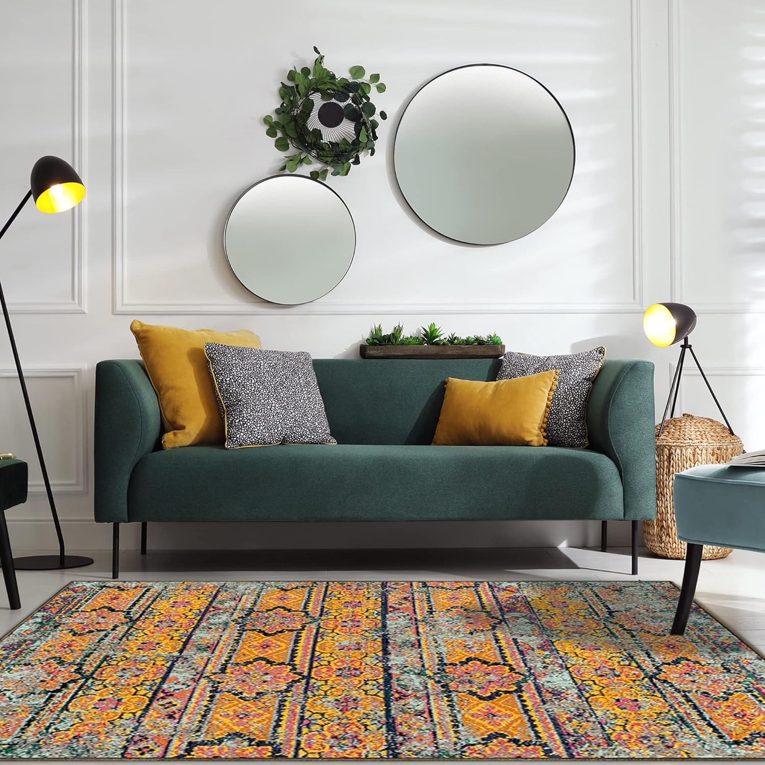 Superior Indoor Large Area Rug, Jute Backing, Perfect For Hallway, Entryway, Office, Living/ Dining Room, Bedroom, Kitchen, Floor, Floral Stripe Medallion Decor, Zebrina Collection, 8' x 10', Aqua - Image 10