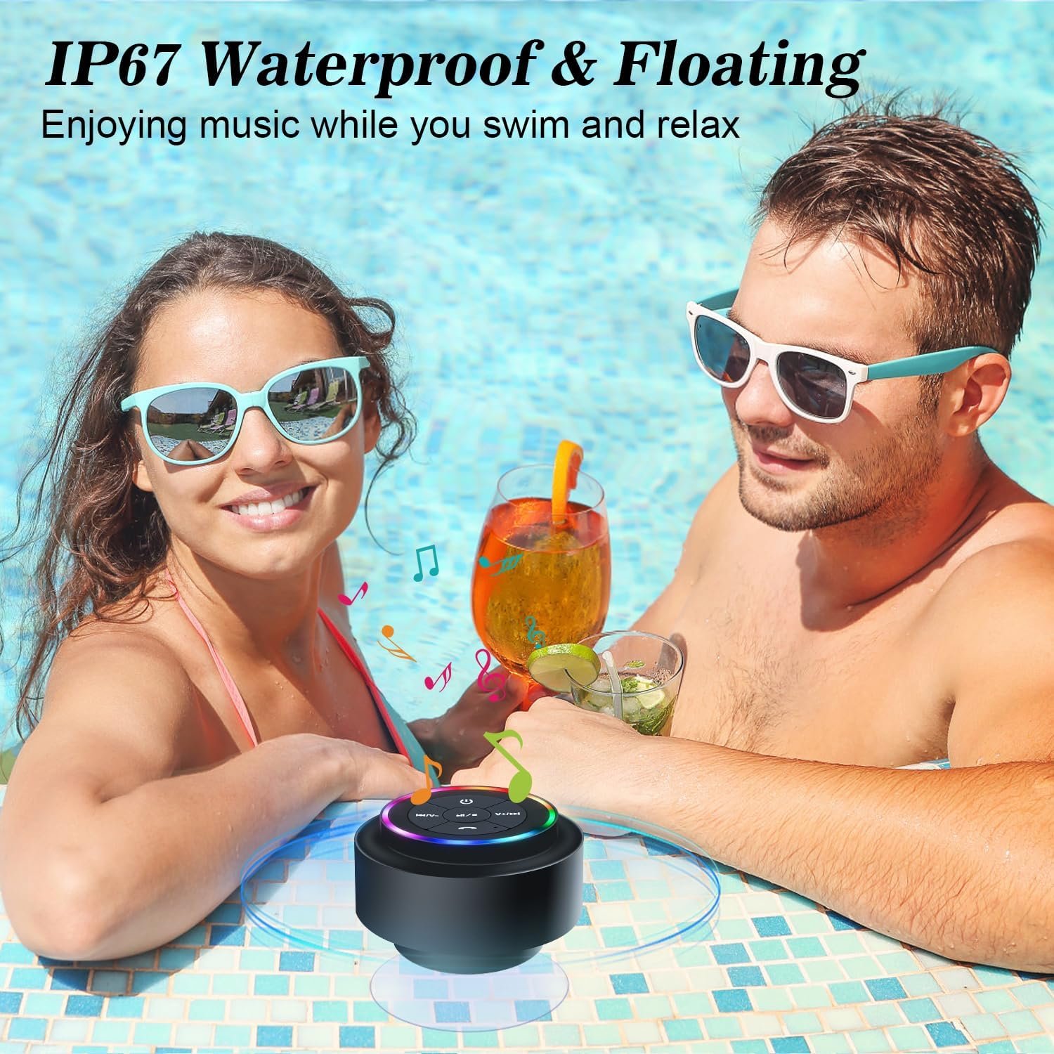 Bluetooth Shower Speaker, Portable Bluetooth Wireless Waterproof Speaker for Pool, Floating IP67 LED Light Bathroom Speaker with Suction Cup for Camping Beach Travel, Electronic Gifts - Image 4
