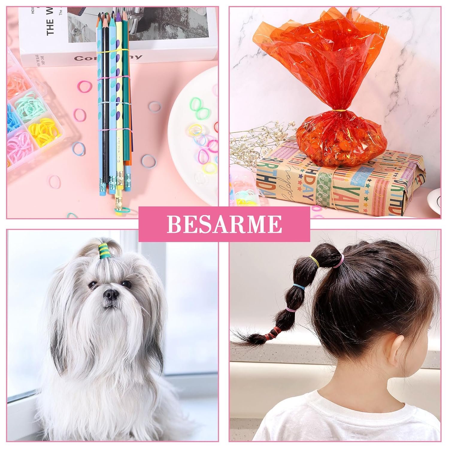 BESARME 28 Colors Rubber Bands for Hair with 7 Hair Styling Tools, 2100 Pcs Colorful Elastic Hair Ties Ponytail Holders Hair Accessories for Girls Baby Toddler Christmas Gifts - Image 8