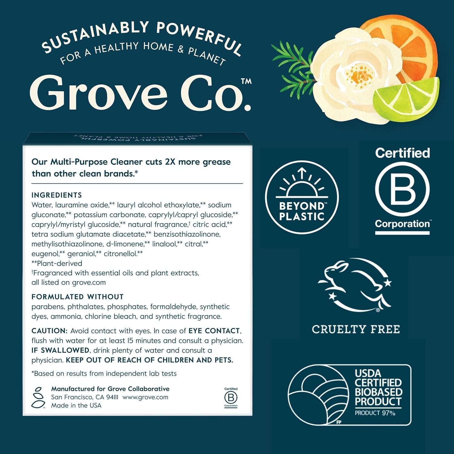 Grove Co. Multi-Purpose Cleaner, Refill Concentrate (6 x 1 Fl Oz) Plant-based Household Cleaning Supplies, Ammonia & Chlorine Free, No Plastic Waste, Orange & Rosemary Scent, Total 3 x 2 Pack Refills - Image 8