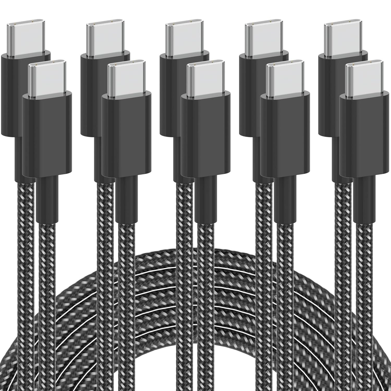 USB C Cable, 5Pack 6FT USB C to USB C Cable 60W(3A) Nylon Braided Type C Fast Charging Cord for iPhone 16/16 Plus/16 Pro Max/15/15 Plus/15 Pro Max,MacBook Pro, iPad Pro Air, Samsung S24/S24 Ultra/S23 - Image 2