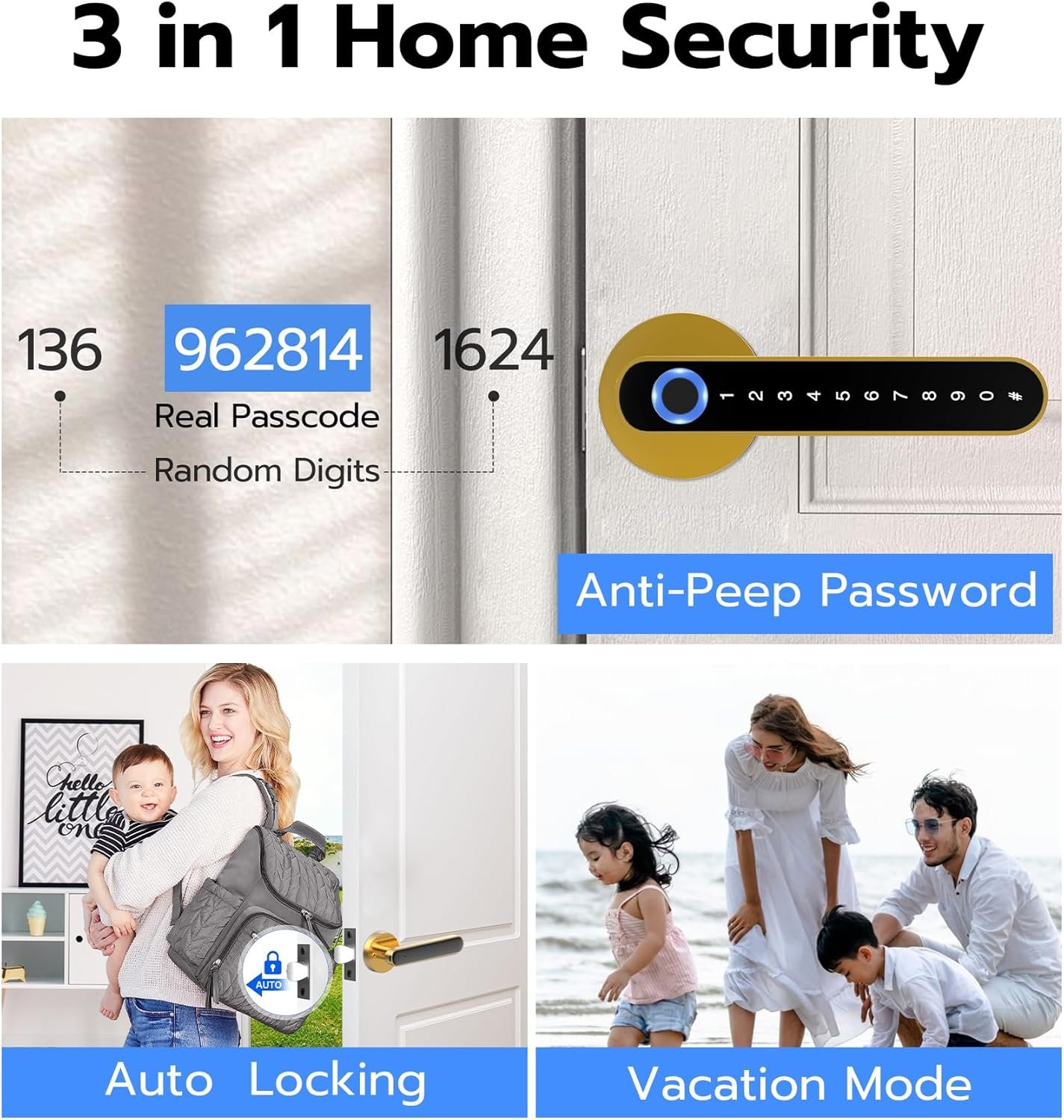 Fingerprint Handle Door Lock Smart Door Lock Levers eLinkSmart Digital Keyless Entry Door Knob Watch App Open Knob Lock for Bedroom Gold - Image 9