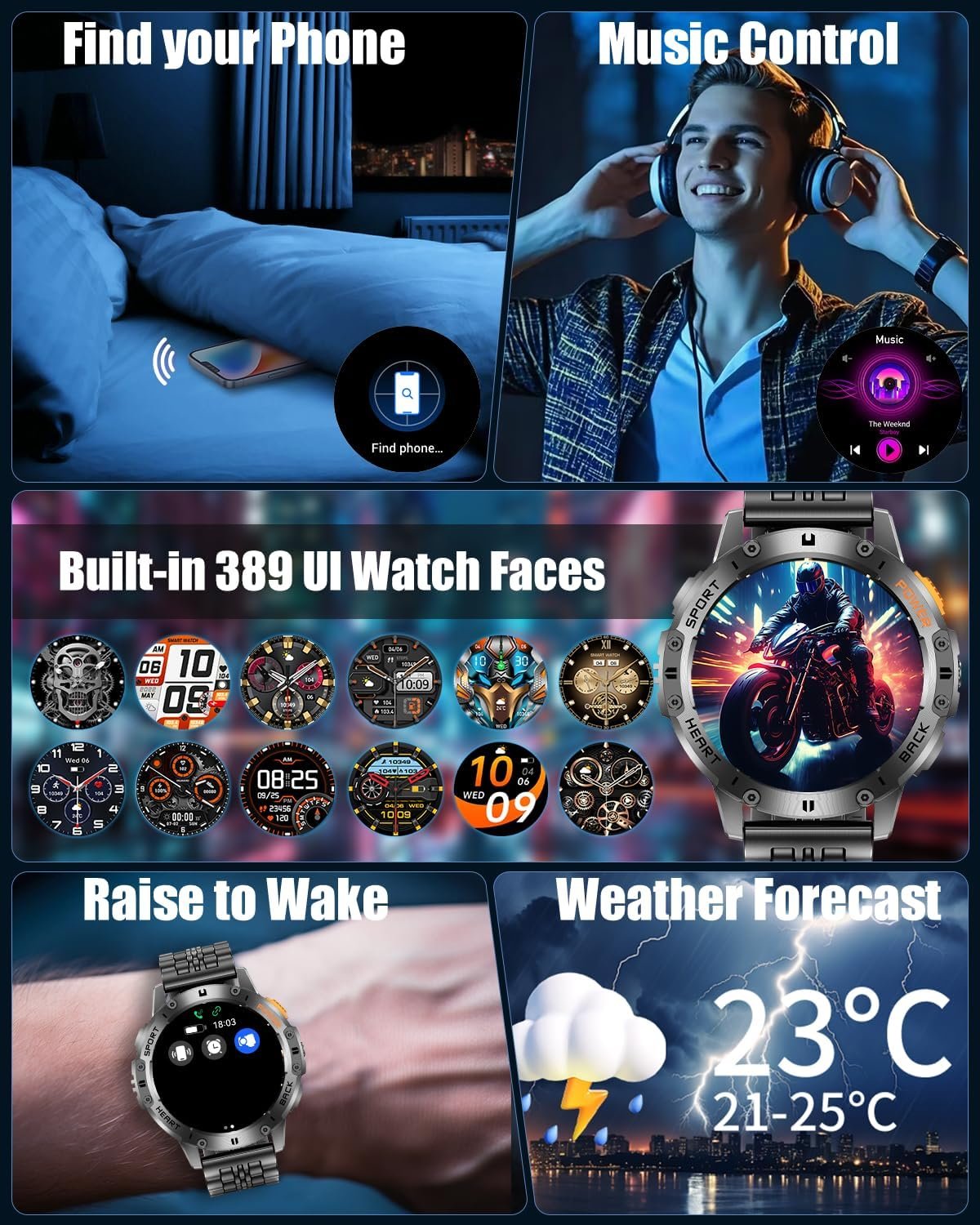 Military Smart Watches for Men with Bluetooth Call, 1.43" AMOLED Waterproof Smartwatch with Flashlight, 111 Sport Modes, 530mAh Heart Rate/SpO2/Sleep Monitor Fitness Tracker for Android iOS - Image 10