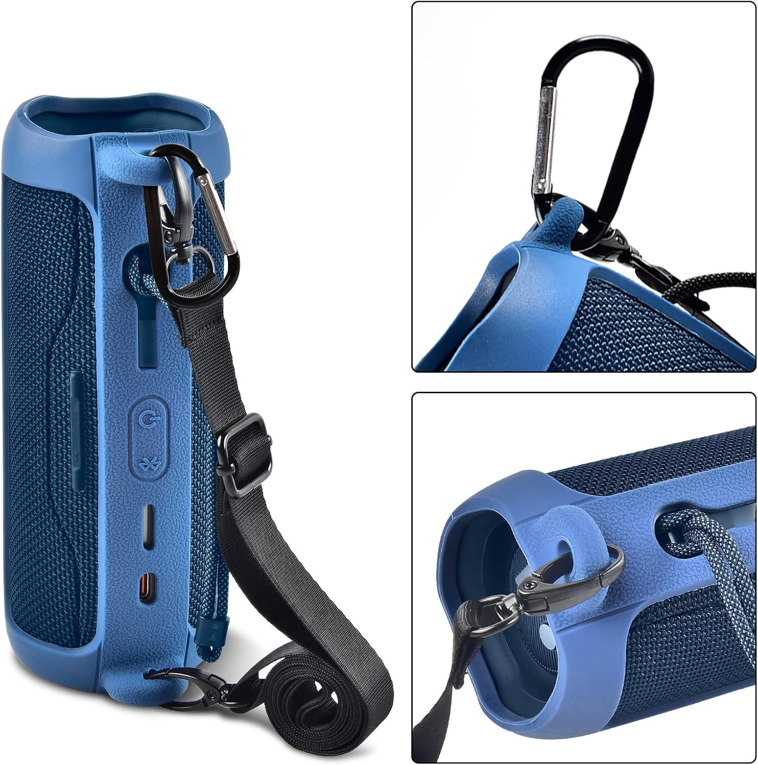 Silicone Case for JBL FLIP 6 Waterproof Portable Bluetooth Speaker, Gel Soft Skin Rubber Cover, Travel Carrying Storage Bag Pouch with Shoulder Strap and Carabiner - Blue - Image 3