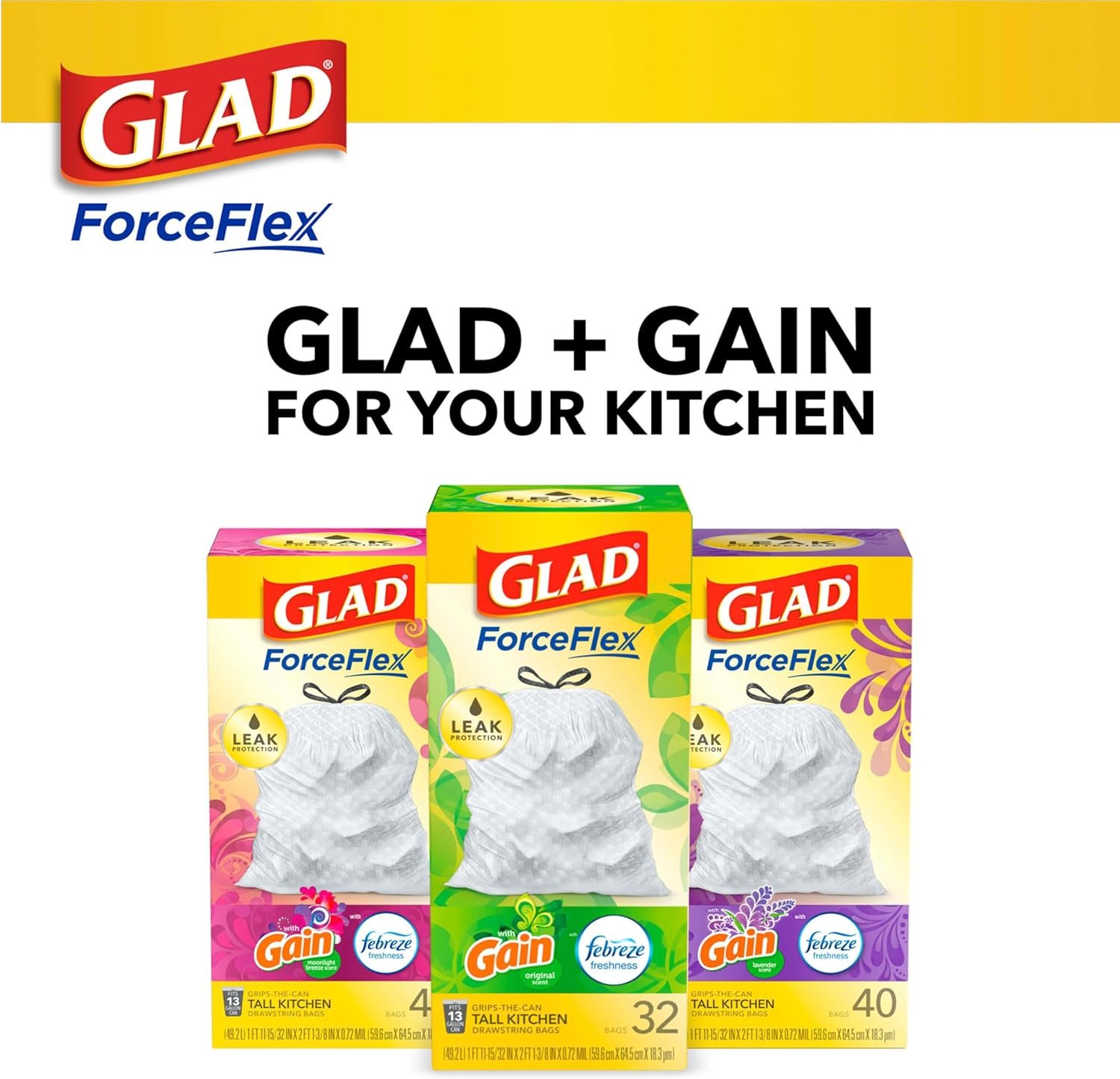 Glad Trash Bags, ForceFlex Tall Kitchen Drawstring Garbage Bags, 13 Gal, Gain Lemon Zest, 110 Ct, Pack May Vary - Image 9