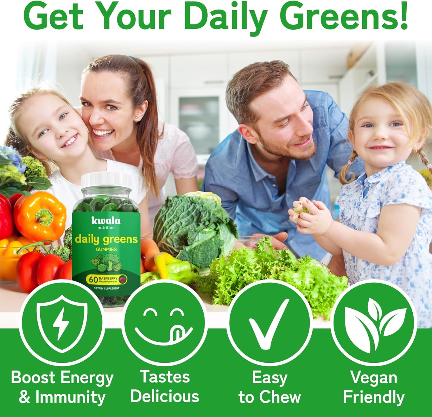 Daily Super Greens Gummies to Boost Energy | with Moringa, Spirulina, Chlorella, Veggies & More | Includes 8 Blends | for Women and Men | Vegan, Non-GMO Supplement | 60 Count - Image 4
