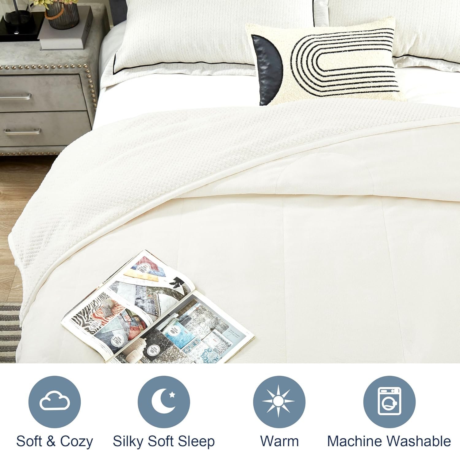 DREAMNINE Extra Thick 3 Layers Soft Flannel Fleece Blanket for Couch Sofa 50" x 60", Luxury Warm Fuzzy Velvet Blanket for Winter, Solid Cozy Plush Microfiber Blanket for Bedroom, Washable, Cream White - Image 4