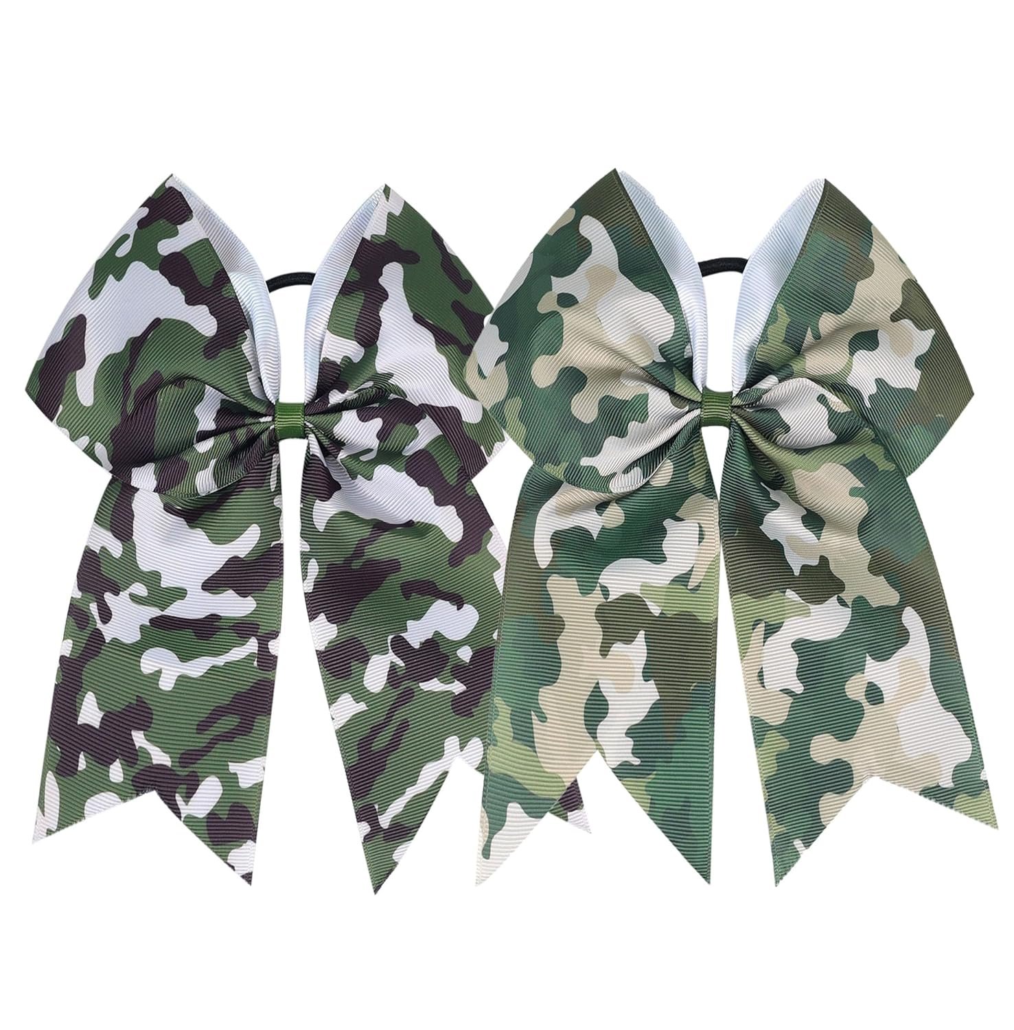7"Camo Cheer Bow Cheer Bows Full Camouflage Ponytail Hair Ties Ponytail Holder Accessories.(FQ9) (2 pcs Set B) - Image 2
