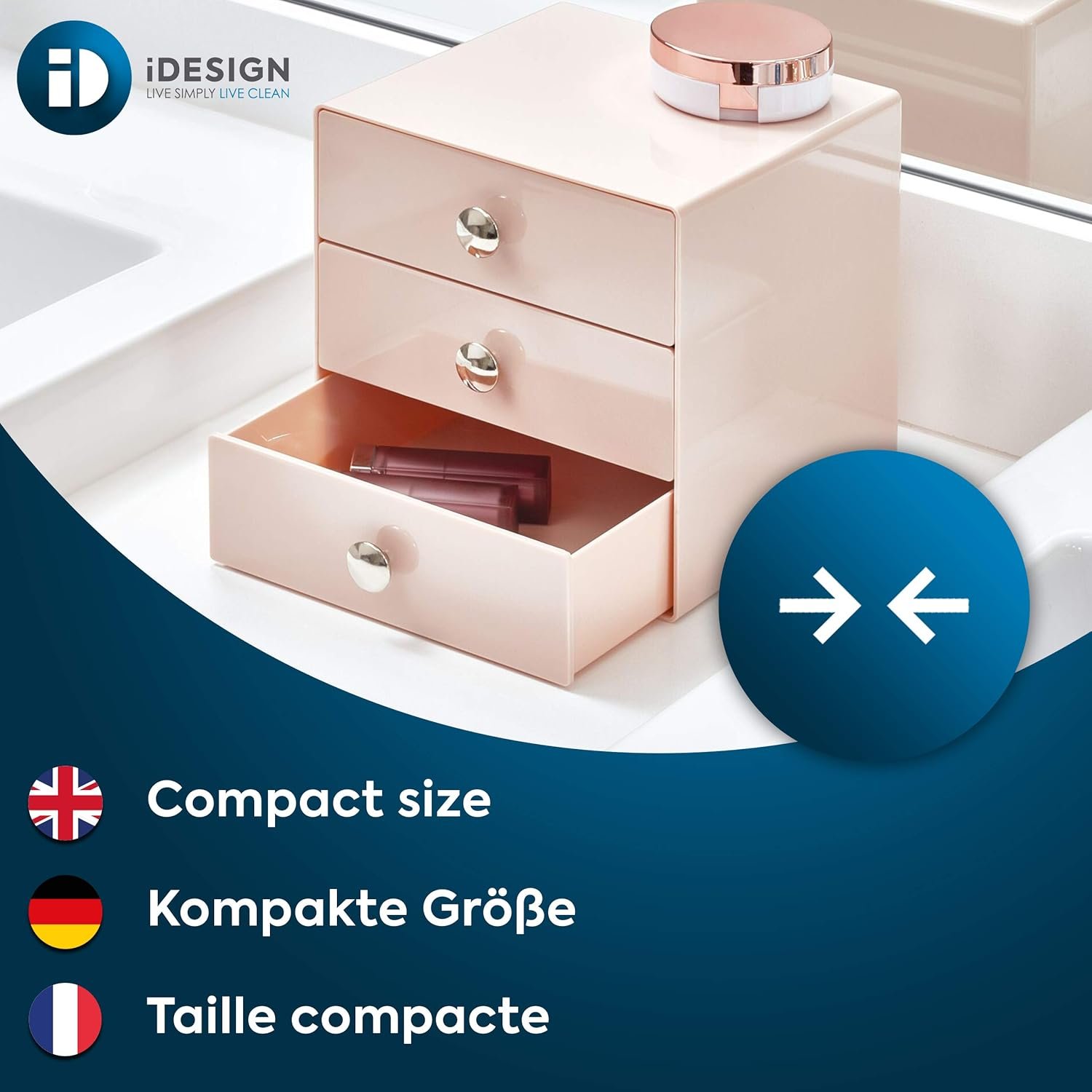 iDesign Plastic 3-Drawer Jewelry Box, Compact Storage Organization Drawers Set for Cosmetics, Dental Supplies, Hair Care, Bathroom, Office, Dorm, Desk, Countertop, 6.5" x 6.5" x 6.5", Pink - Image 5