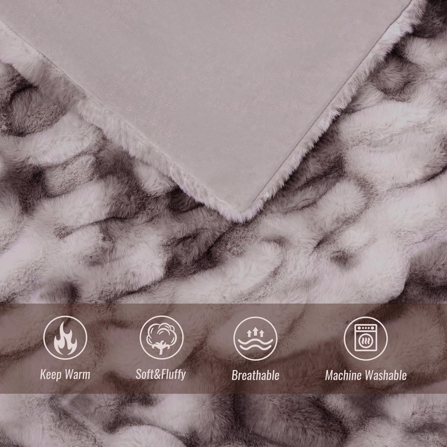 Ultra Soft Luxury Faux Fur Throw Blanket for Counch,Fuzzy Fluffy Plush Warm Cozy Elegant Wrinkled Blanket for Sofa Bedroom Living Room,(50"x60",Tie-dye Taupe) - Image 5