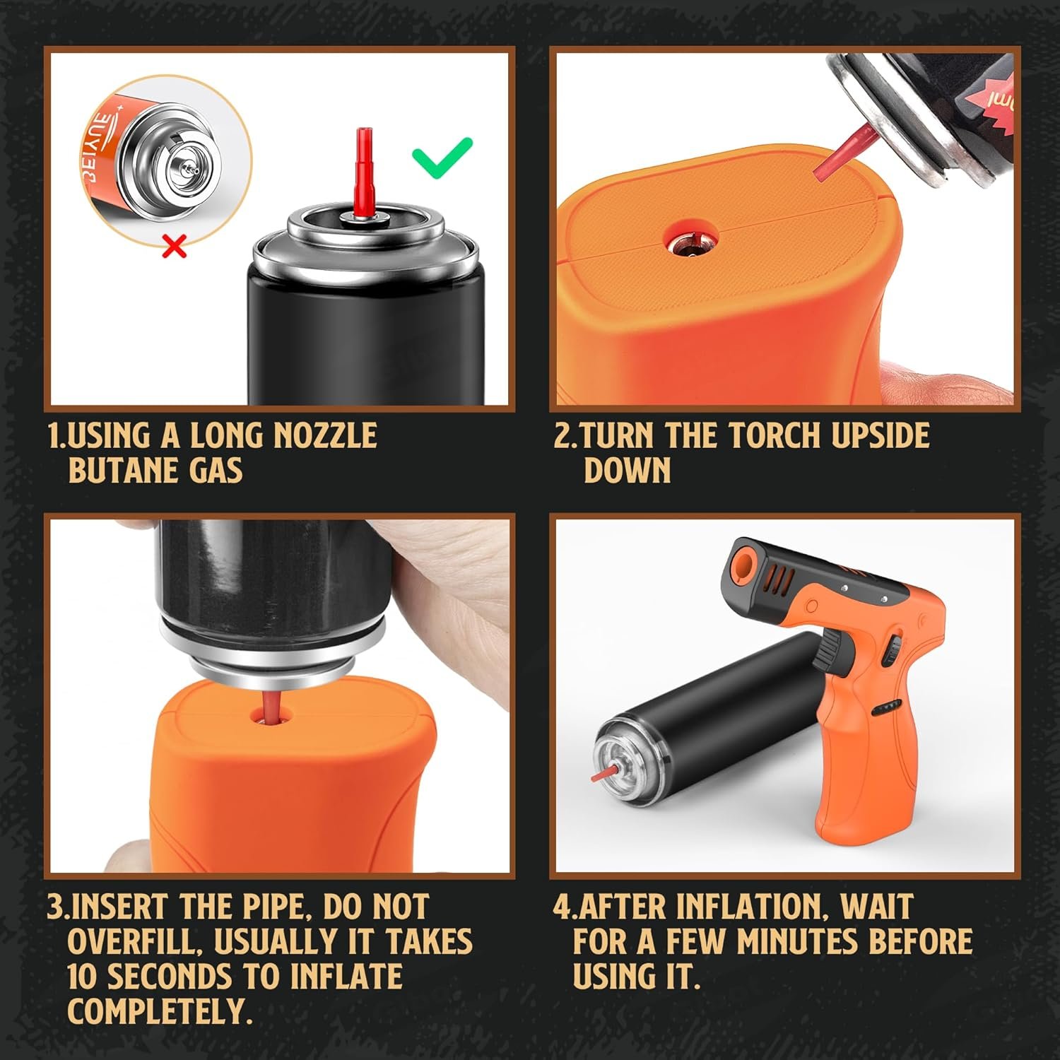 GIBOT Butane Torch Lighter Gun, Refillable Cooking Torch with Adjustable Flame & Safety Lock, Ergonomically Designed Gun lighter for Cooking Welding Grill Industrial Butane Gas Not Included(Orange) - Image 7