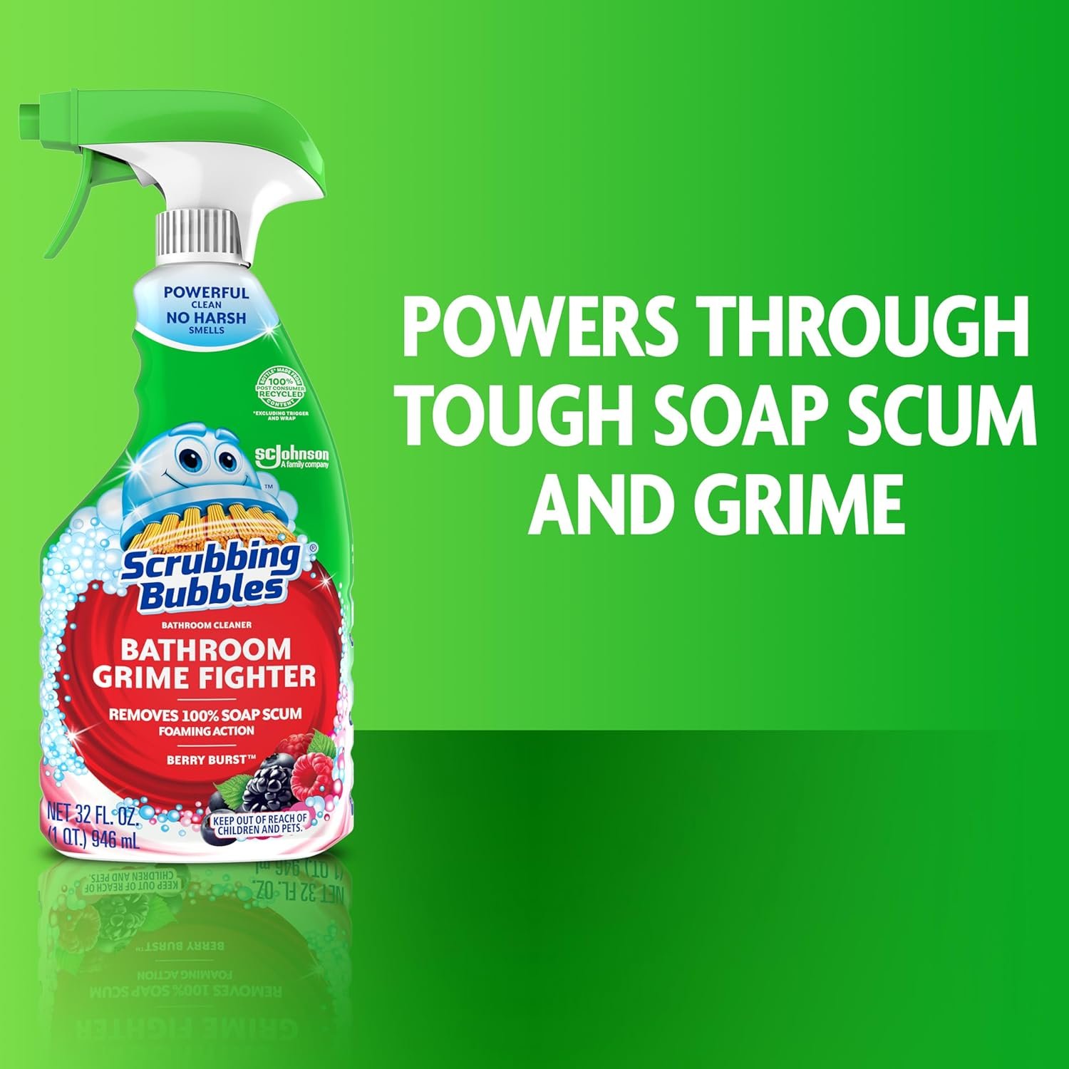 Scrubbing Bubbles Bathroom and Shower Cleaner Spray, Foaming Action Bathroom Grime Fighter Removing Soap Scum, Berry Burst Scent, 32oz - Image 3