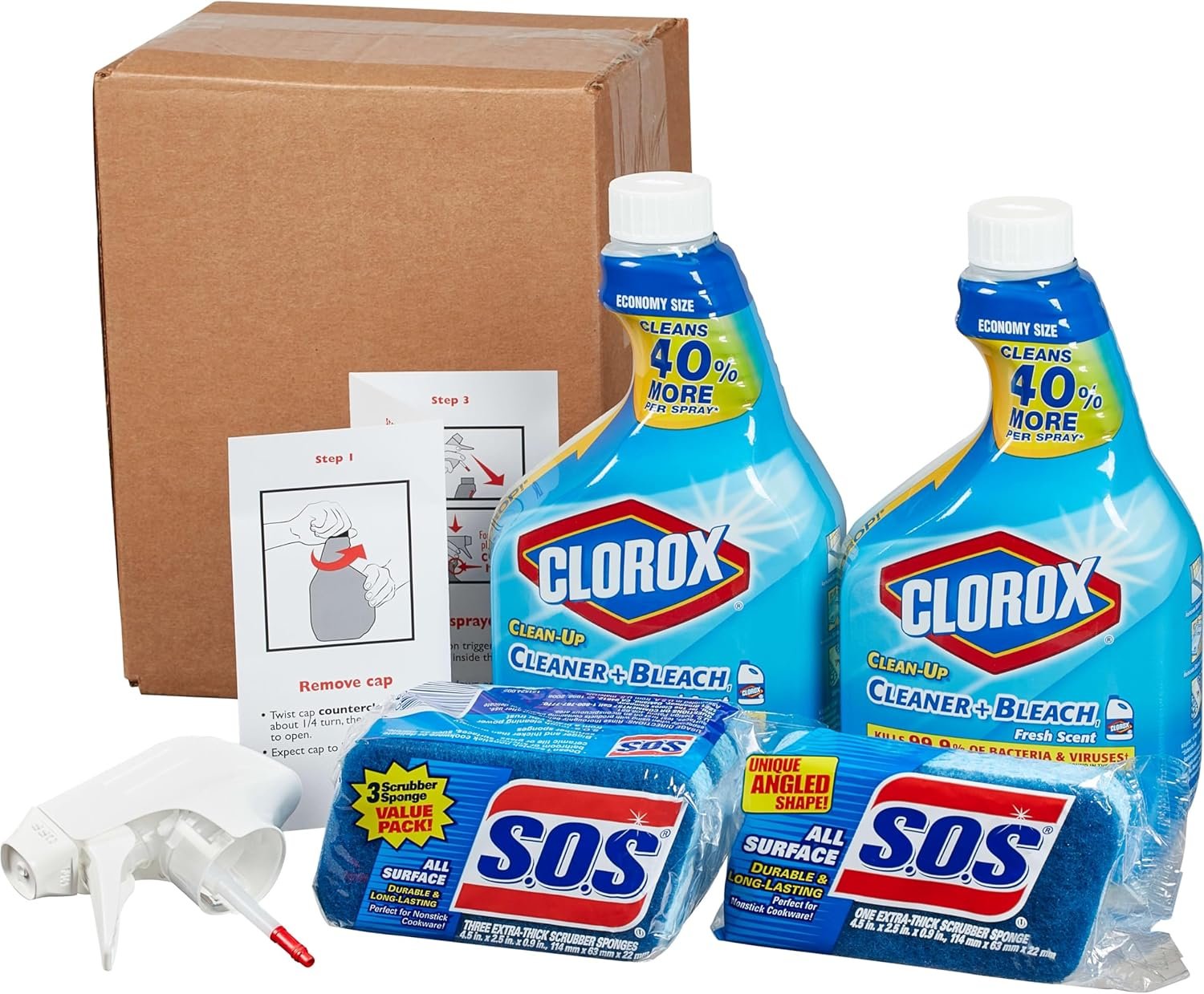 Clorox Clean-Up Bleach Spray (Two 32 oz) & 4 S.O.S All Surface Scrub Sponges - Image 10