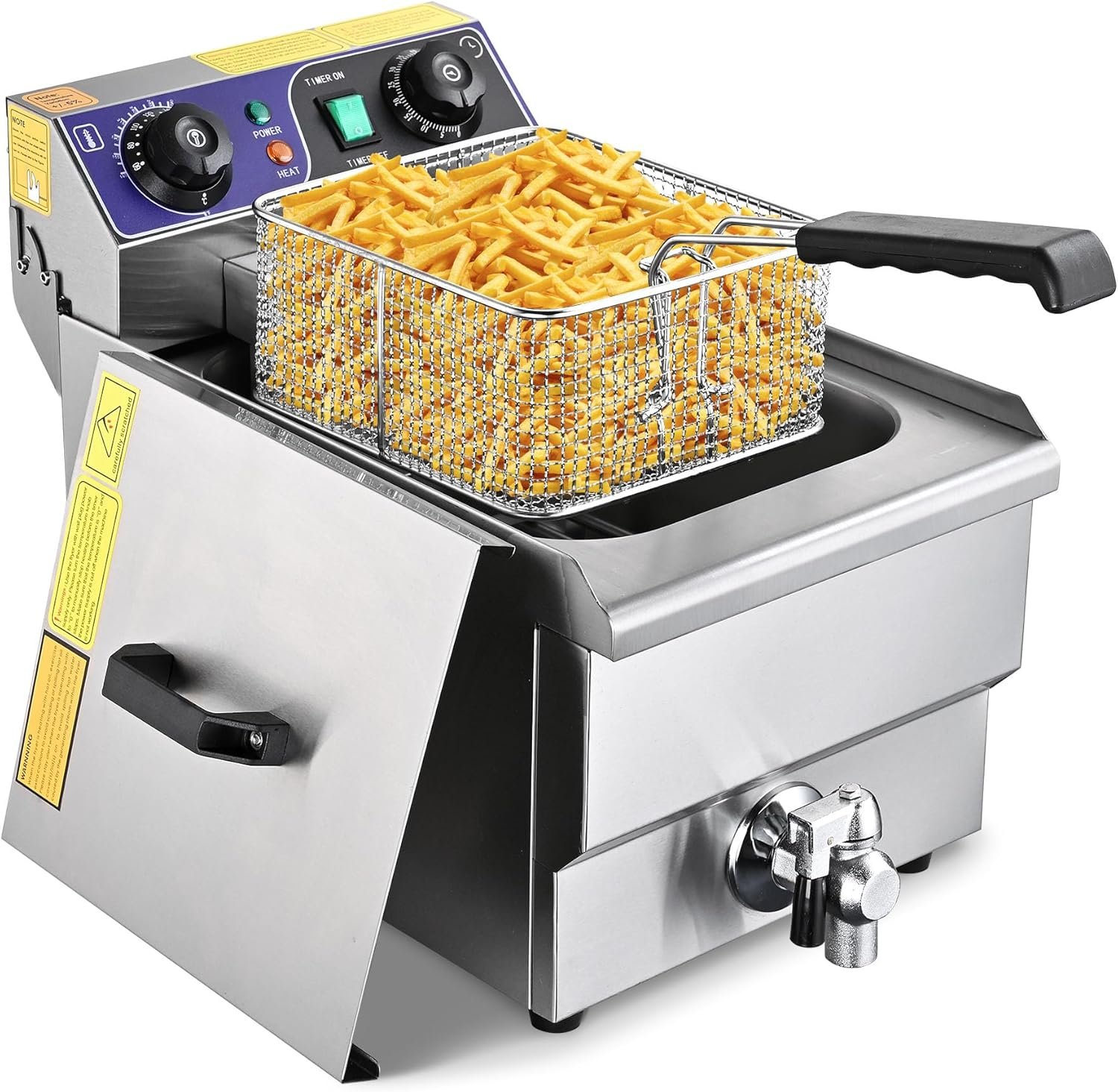 WeChef Commercial Electric Deep Fryer 11.7L 1500W Fryer w/Time Control and Oil Filtration Single Removable Basket Stainless Steel Countertop Fryer for Commercial Restaurant Use - Image 2