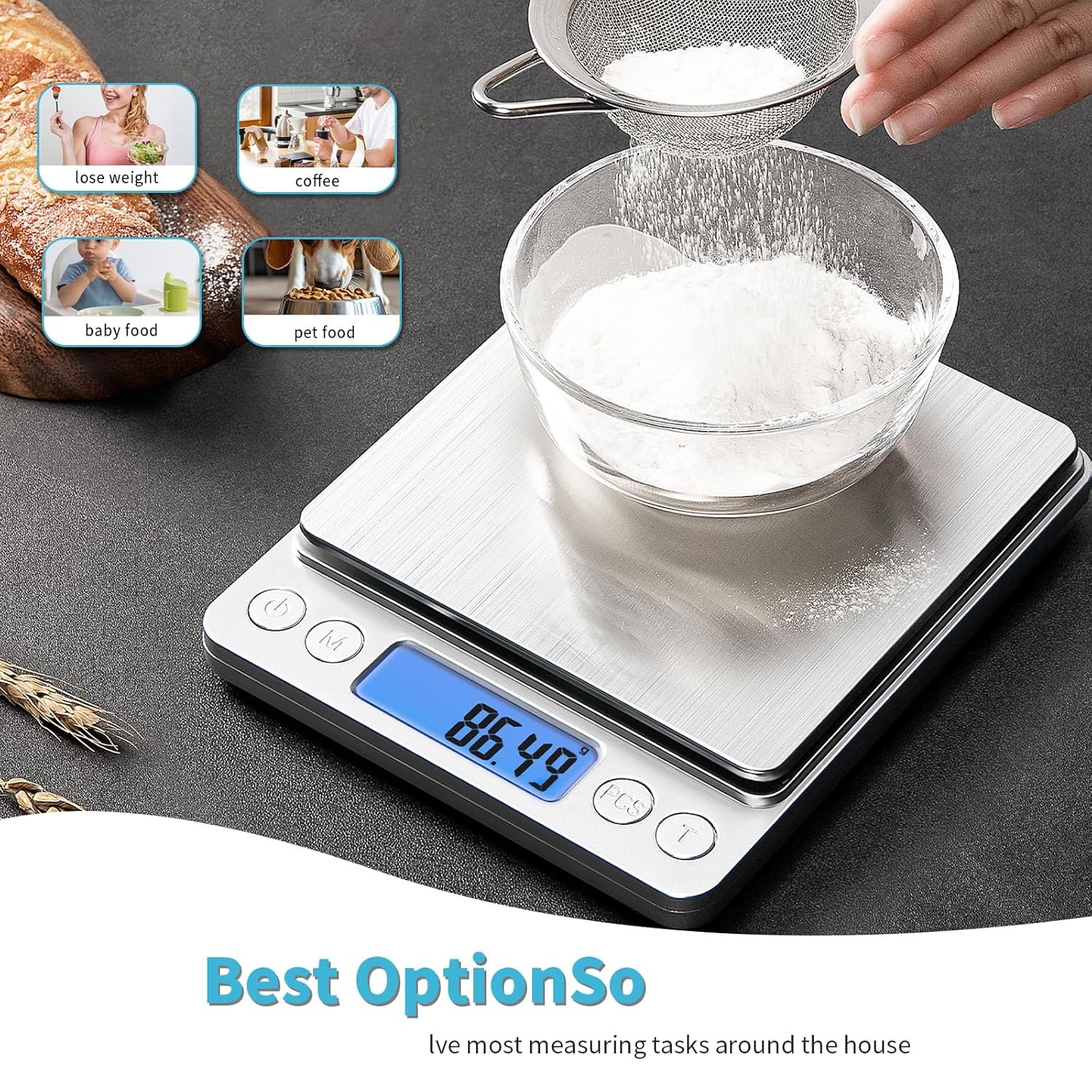 Food Scale, Digital Kitchen Scale Weight Grams and Ounces,0.1g High Accuracy Mini Pocket Scale for Baking Cooking Meal Prep Weight Loss, Rechargeable, Tare Function,2 Trays, LCD Display - Image 7