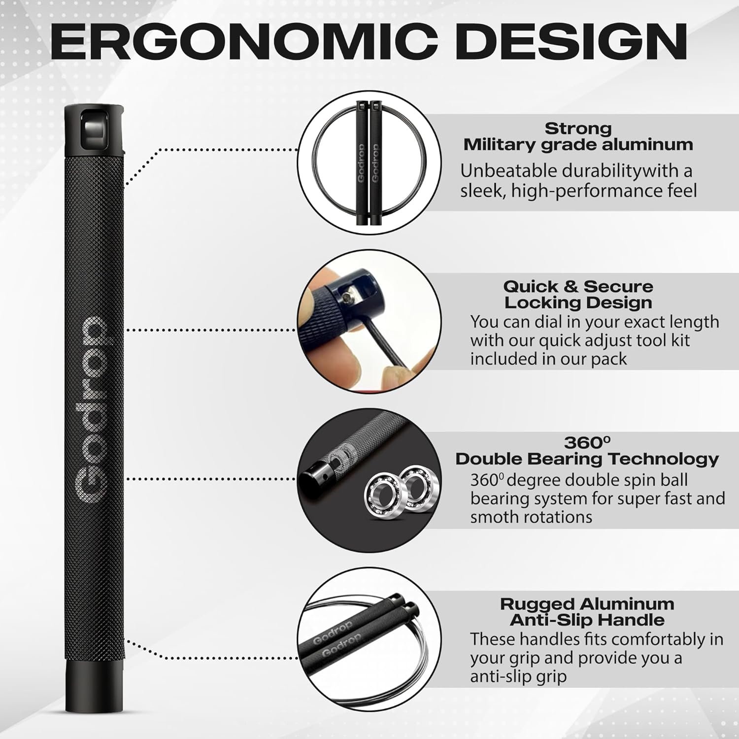 Speed Jump Rope - Tangle-Free - 360° Double Ball Bearings - Aluminium Speedrope - Ideal for Fitness, Boxing and easy Double Under - Speed Rope Set comes whit Tools and Hard Case For Storage - Image 3