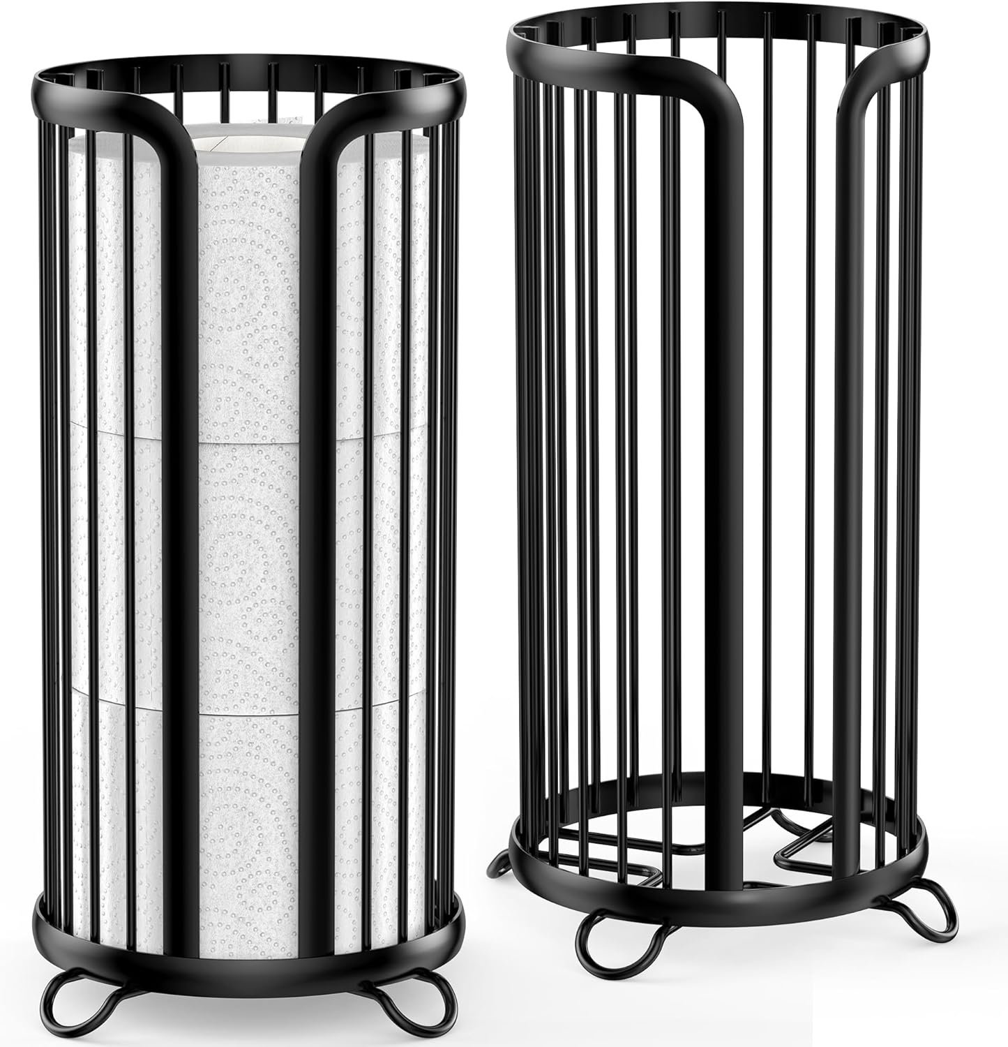Toilet Paper Holder Stand, Freestanding Toilet Tissue Organizer, Minimalistic Storage Solution, Reserve Mega Rolls,Modern Black-2PACK - Image 2