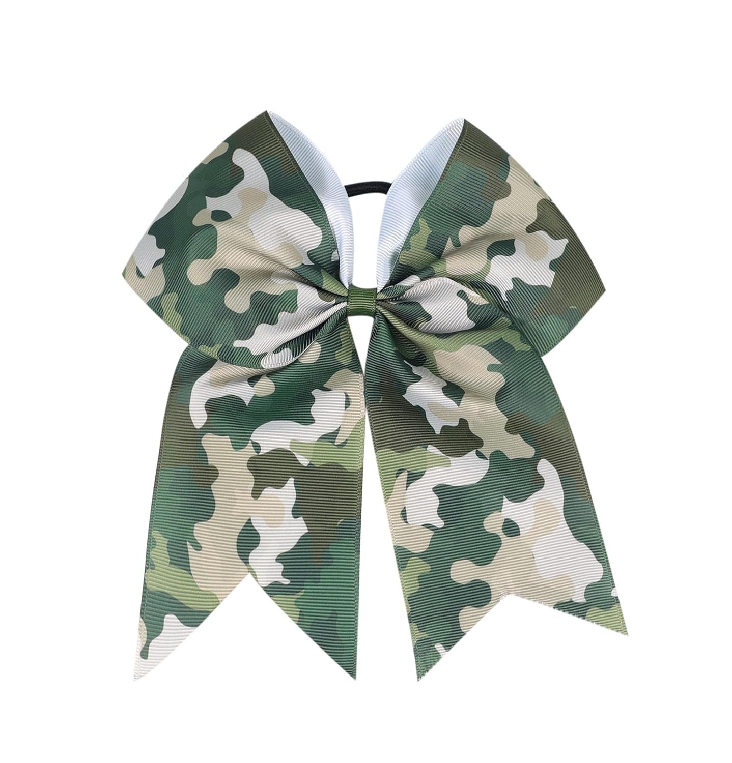 7"Camo Cheer Bow Cheer Bows Full Camouflage Ponytail Hair Ties Ponytail Holder Accessories.(FQ9) (2 pcs Set B) - Image 3