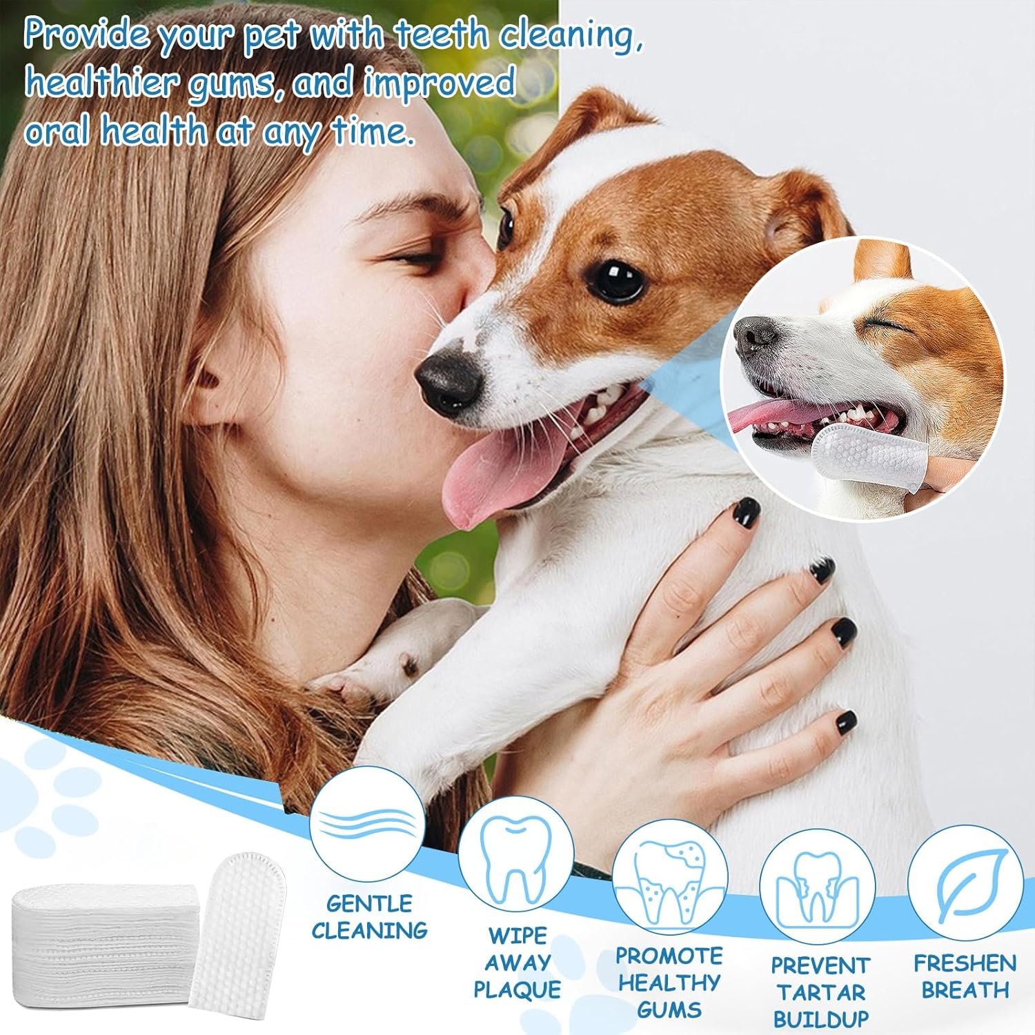 Dog Teeth Cleaning Wipes, 50pcs Dog Dental Ear Wipes Removing Tartar Buildup No-Rinse Dog Finger Toothbrush, Disposable Pet Dental Finger Wipes for Dogs Cat, Fit for Outdoor Home Travel - Image 4