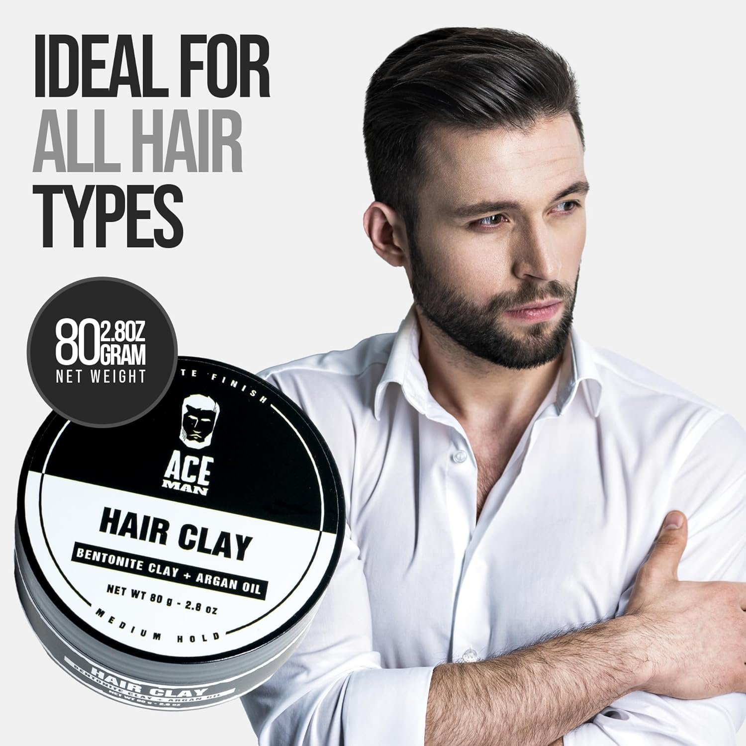 AceMan Hair Styling Clay - Medium Hold Matte Finish - Creates Volume & Texture - No Shine or Grease - Molding Cream For Men - Barber Approved (2.8 Oz) - Image 7
