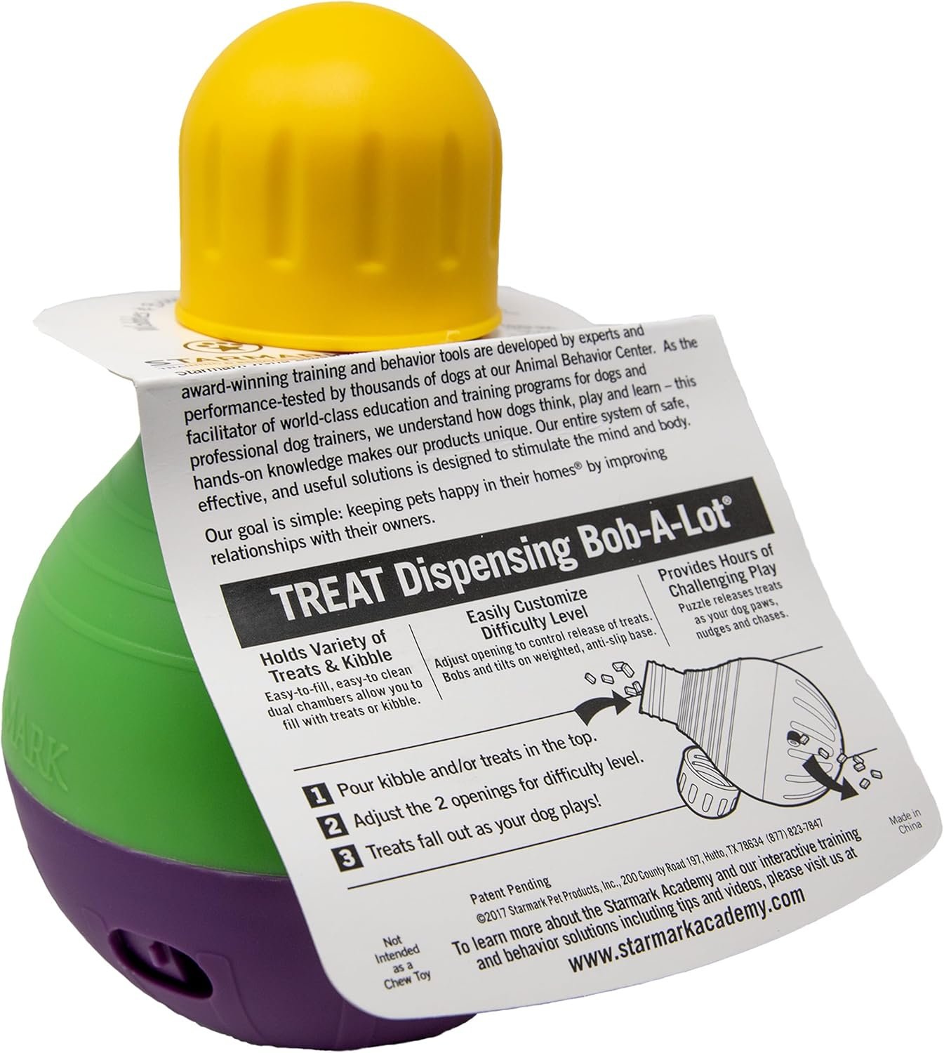 Starmark Bob-A-Lot Interactive Dog Pet Toy, Large, Yellow/Green/Purple - Image 4