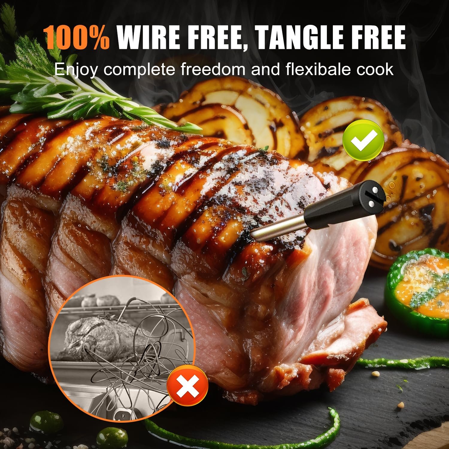 INSMART Wireless Meat Thermometer for Meat Smoker Probe,Bluetooth Meat Wireless Probe Thermometer Temperature Probe Smart Digital Meat for Grilling Temp Spike Cooking Thermometer - Image 4