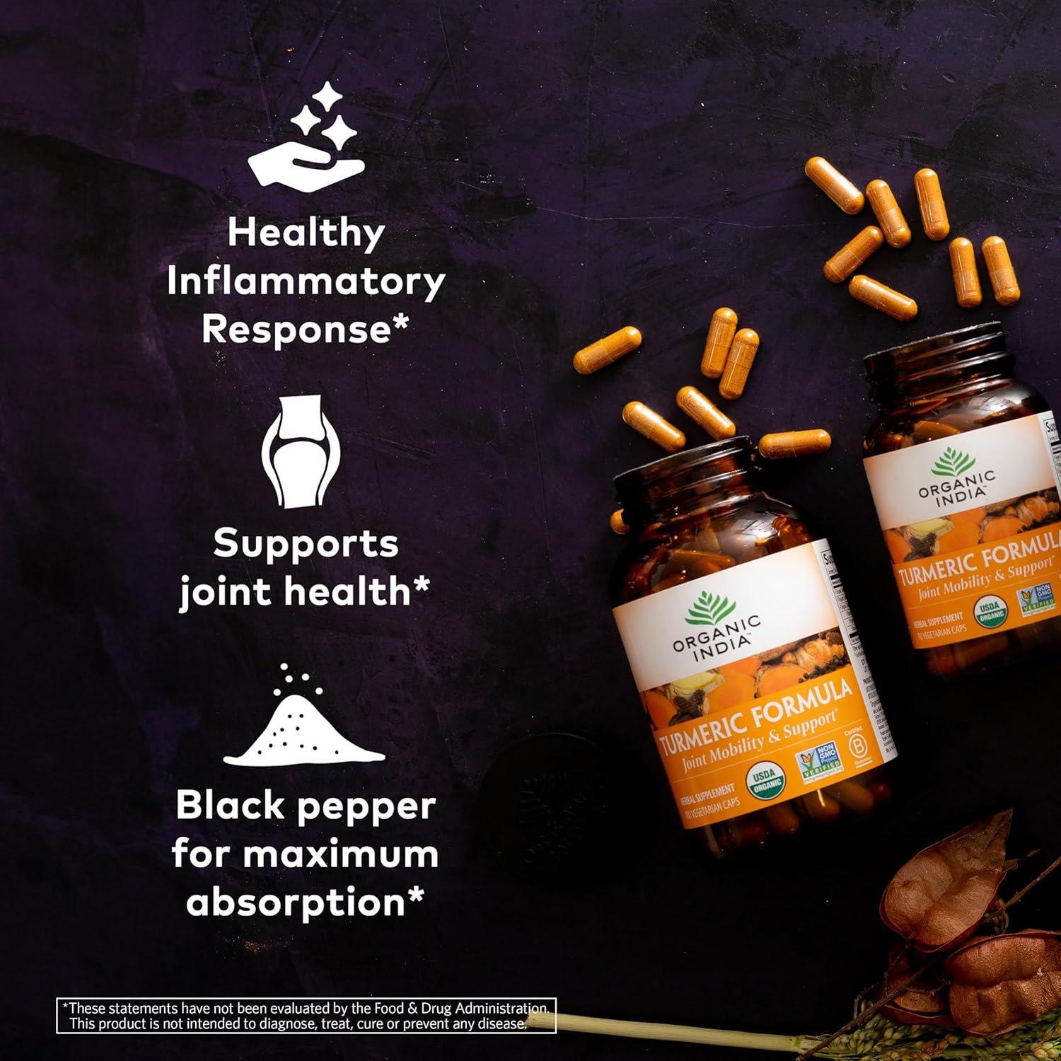 ORGANIC INDIA Turmeric Curcumin with Black Pepper - Organic Turmeric Supplement and Curcumin Supplement, Turmeric Capsules, Joint Support & Immune System Support, Whole Root, Trikatu - 180 Capsules - Image 4