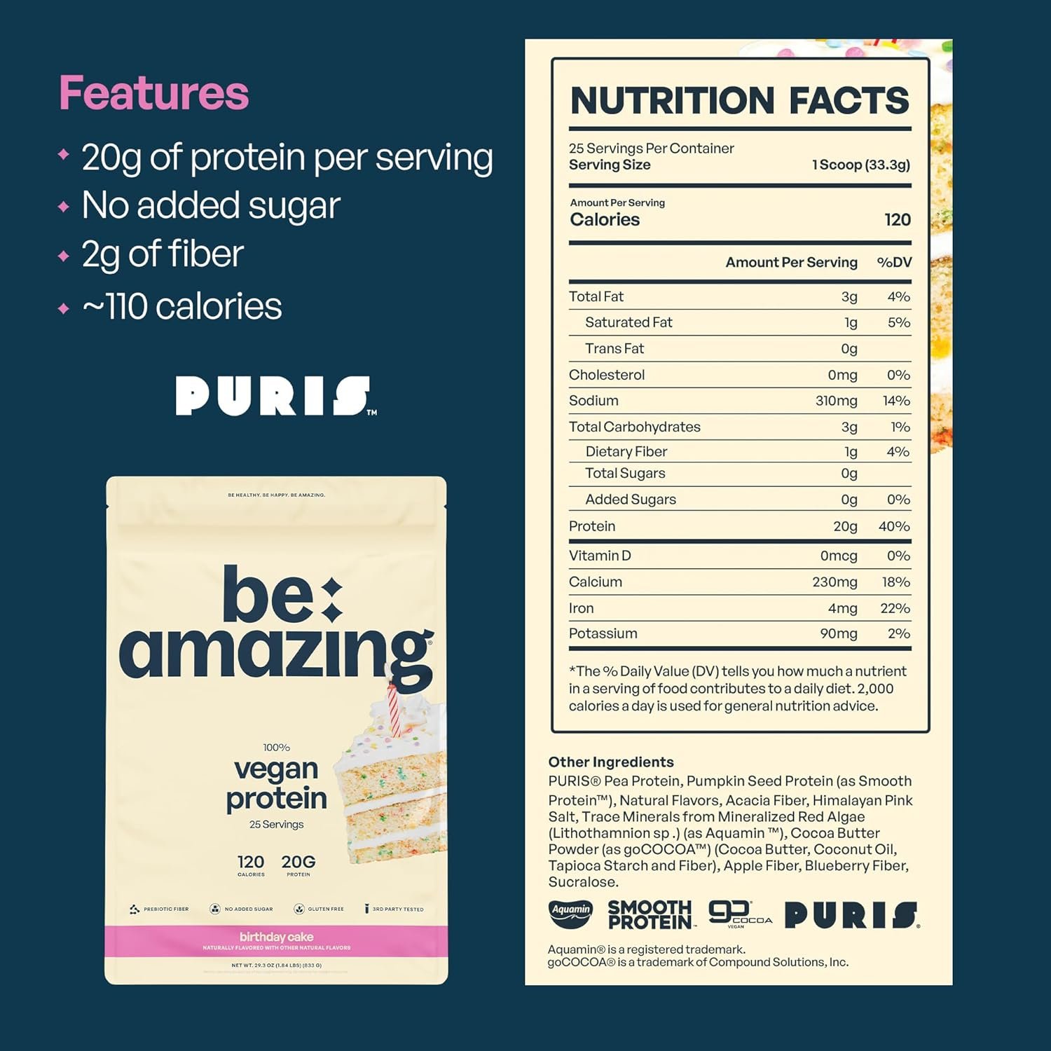 BEAM Be Amazing Vegan Protein Powder | 20g Plant-Based Protein with Prebiotics Fibers | Sugar-and-Gluten-Free Shake Mix, Low Carb, Non-Dairy Funfetti Smoothie | Birthday Cake, 25 Servings - Image 7