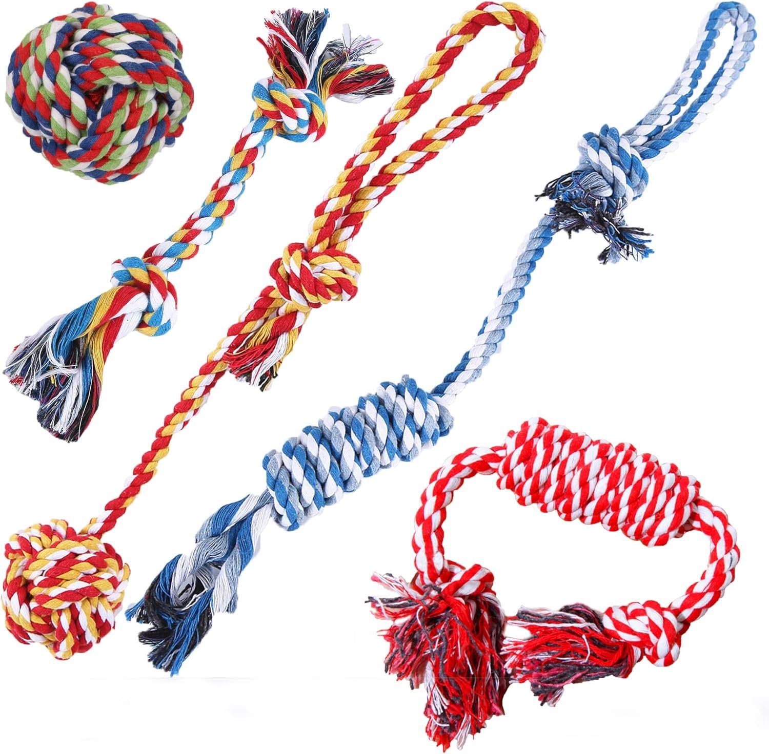 SunGrow, 5-Pack Ferret Rope Chew Teething Toys, Puppy Chew Toys & Accessories for Cage, Machine-Washable Durable Cotton Knotted Rope Dog Tug Toys for Small to Medium Breeds, 3” - 19” - Image 2