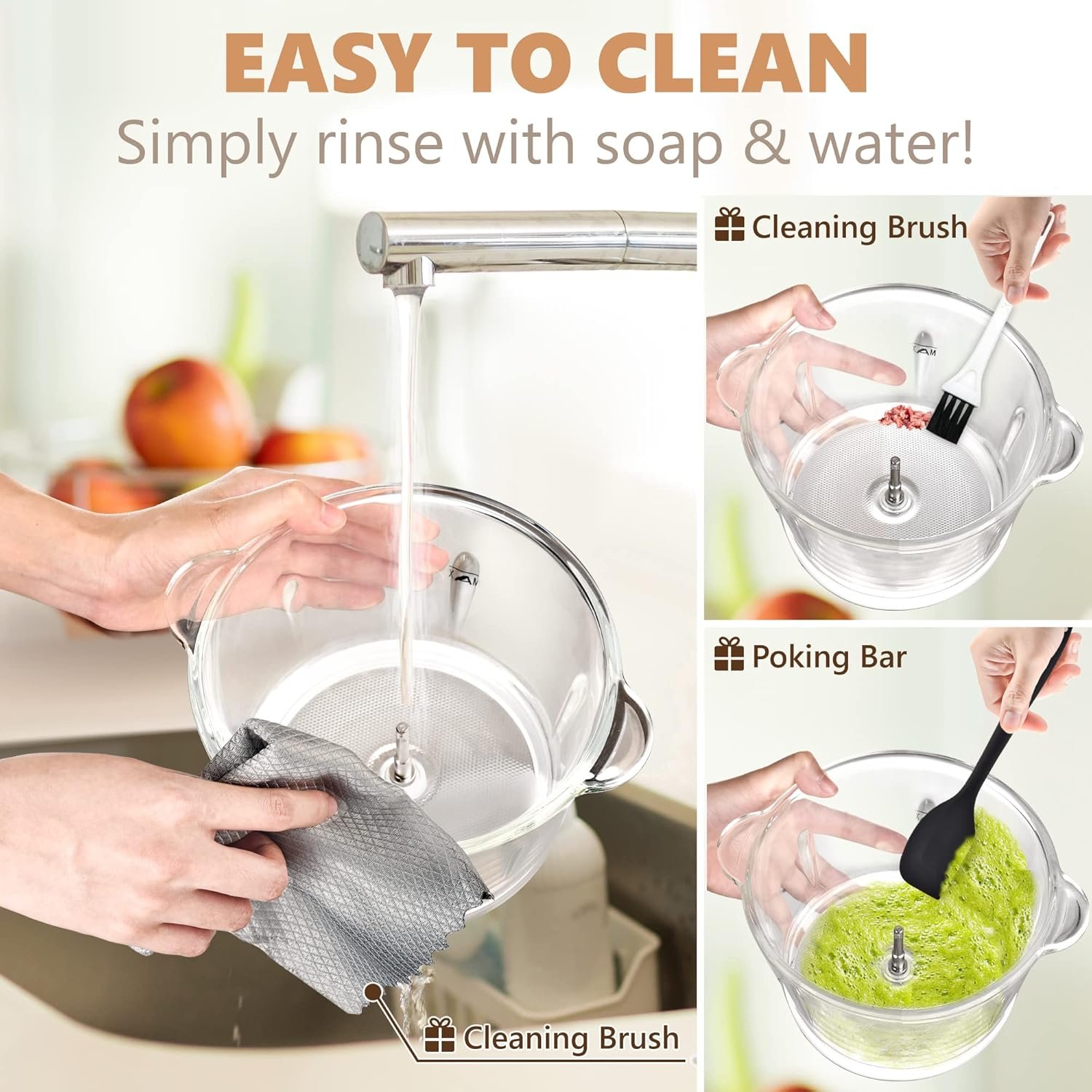 AOSION Electric Food Processor,8 Cup food Chopper,Vegetable Chopper & Meat grinder 350W with 2L Glass Bowl Grinder with 2 Speed for Baby Food/Meat/Fruits/Nuts. - Image 5