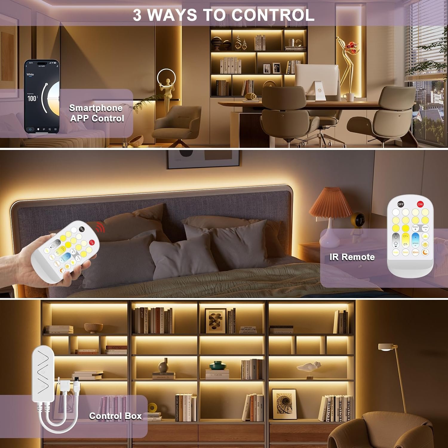 MIWISE CCT COB LED Strip Light Tunable White,32.8ft/10m Dimmable 2700K-6500K CRI90+ 24V LED Tape Light Kit,Work with Alexa/Google Assistant/Tuya,for Under Cabinet Bedroom Kitchen DIY Lighting - Image 5