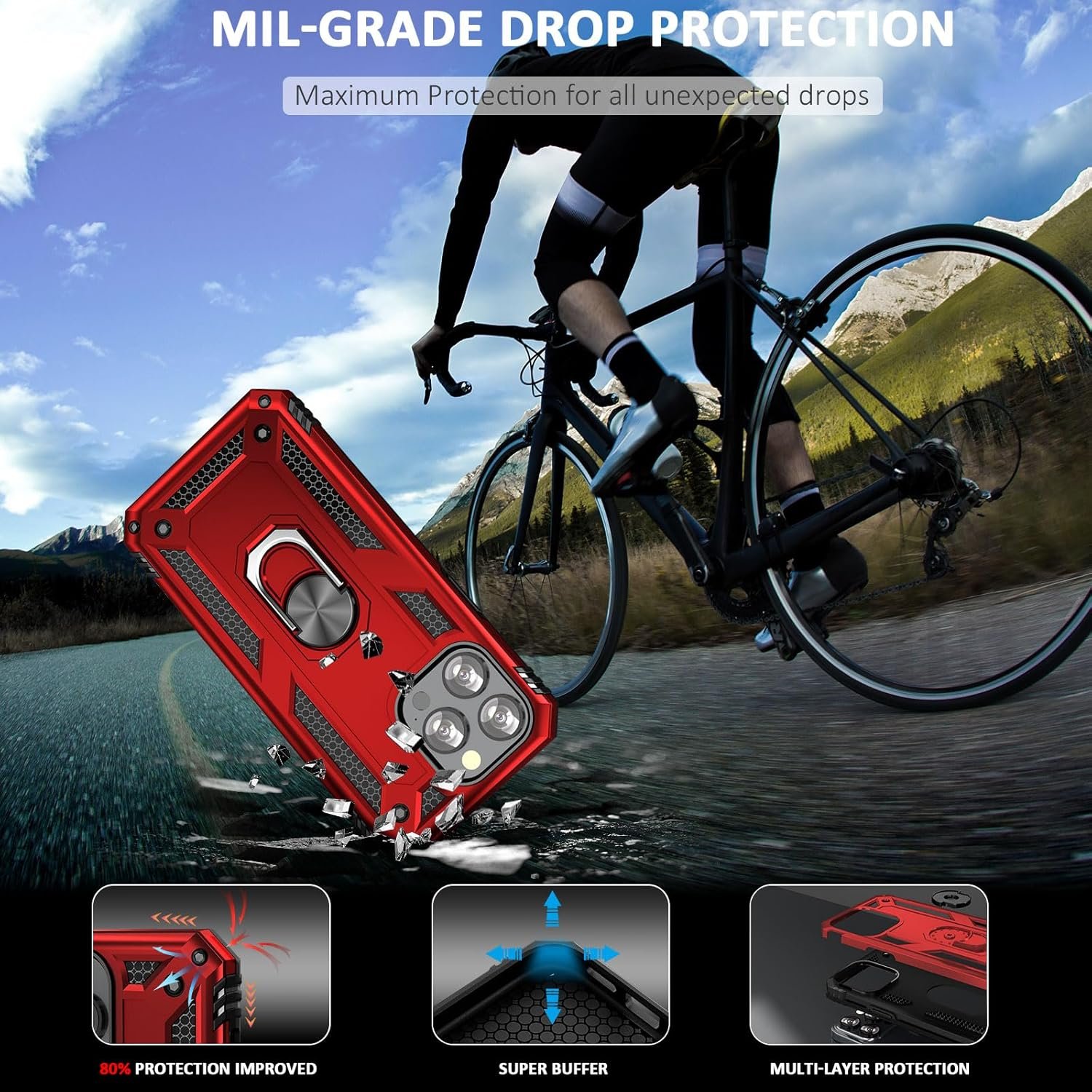 ADDIT Case for iPhone 15 Pro Max Phone Case iPhone 15 Pro Max Case, with Kickstand Ring, Support Magnet Car Mount, Military Grade, Heavy Duty, for iPhone 15 Pro Max Case Red - Image 3