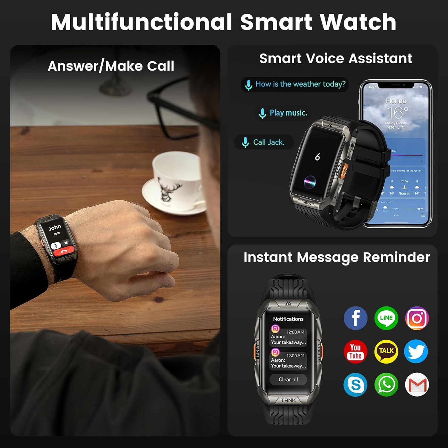 GPS Smart watch for Men Women, 3D Curved Glass, Full Stainless Steel Body, 6 Satellite Positioning, Compass, 100M Waterproof, Answer/Make Call, 1.64" AMOLED Screen, Compatible for Android iOS - Image 5