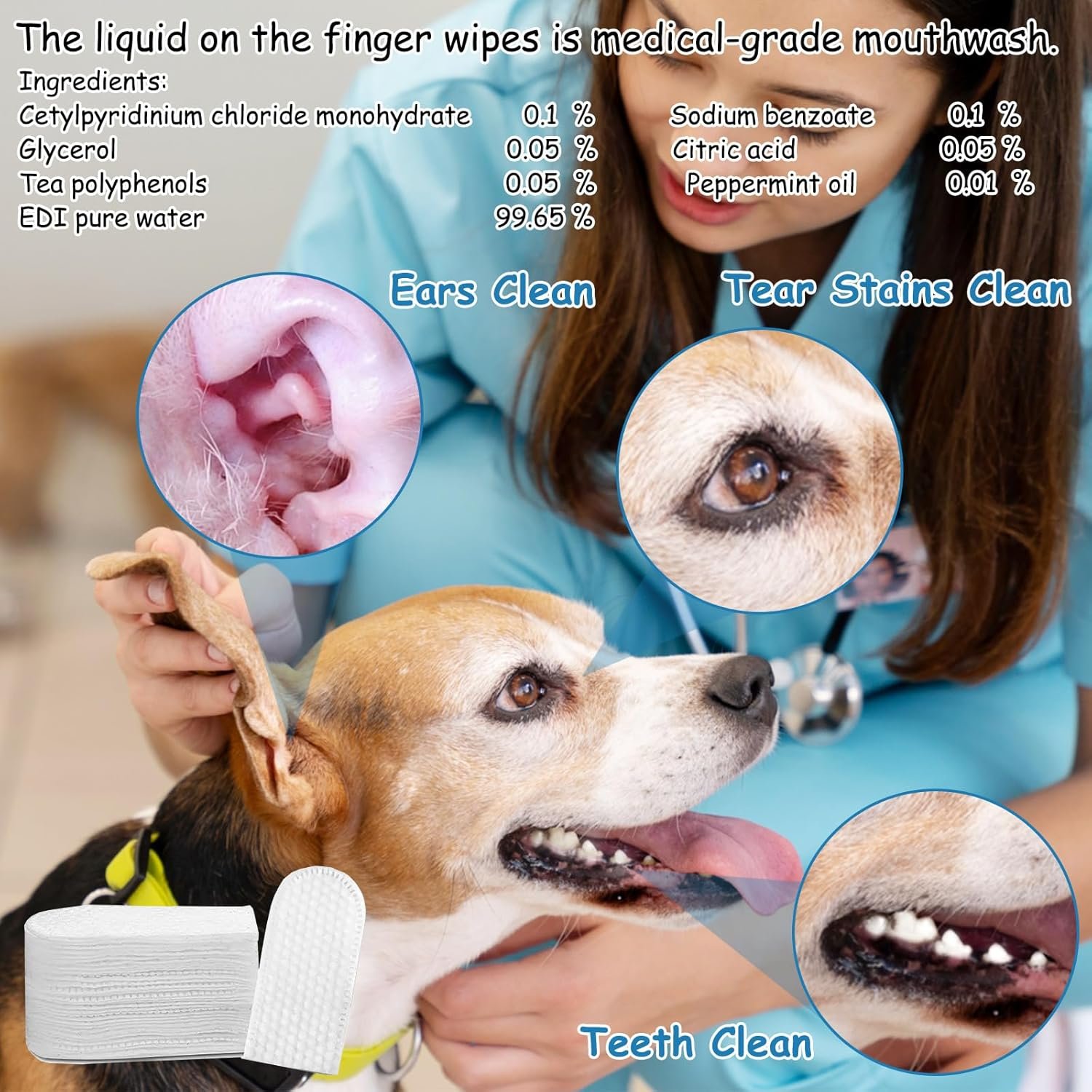 Dog Teeth Cleaning Wipes, 50pcs Dog Dental Ear Wipes Removing Tartar Buildup No-Rinse Dog Finger Toothbrush, Disposable Pet Dental Finger Wipes for Dogs Cat, Fit for Outdoor Home Travel - Image 3