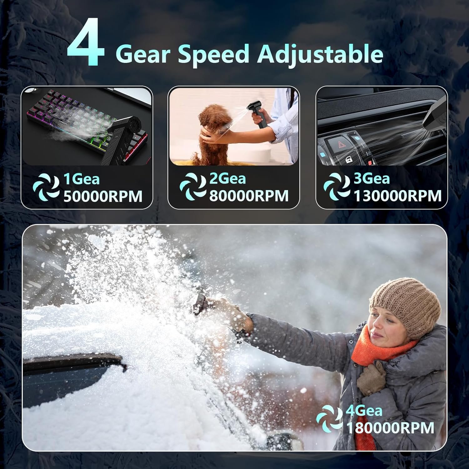 DEGGE Compressed Air Duster 10000mAh, 180000RPM Electric Air Duster with Display Screen & Light, 4 Gear Adjustable Cordless Turbo Car Dryer Jet Air Blower for Keyboard,Computer,Car,Home - Image 4