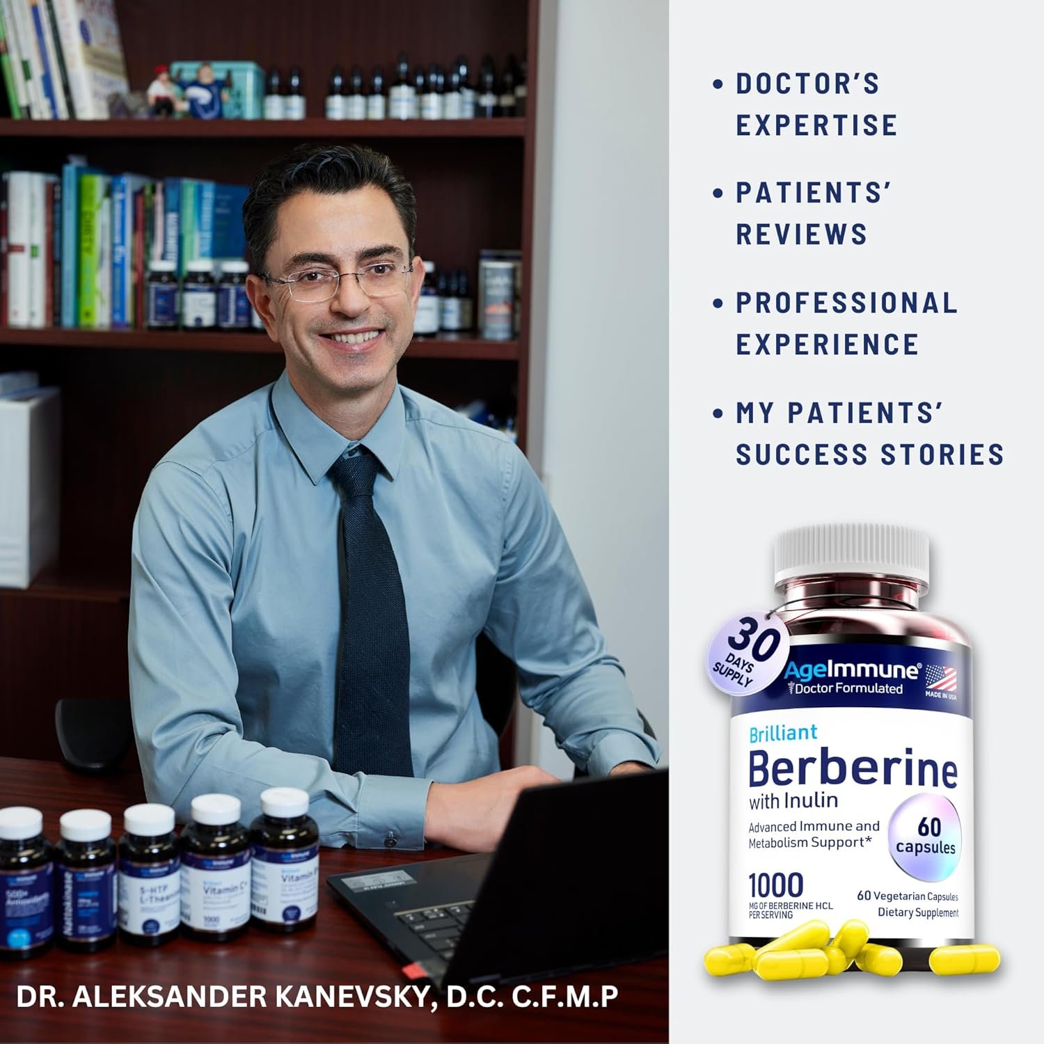 Berberine 1000mg Supplement Complex with Inulin Prebiotic - Each Capsule Contains Berberine 500mg - Doctor Formulated Supplements for High Absorption. - Image 5