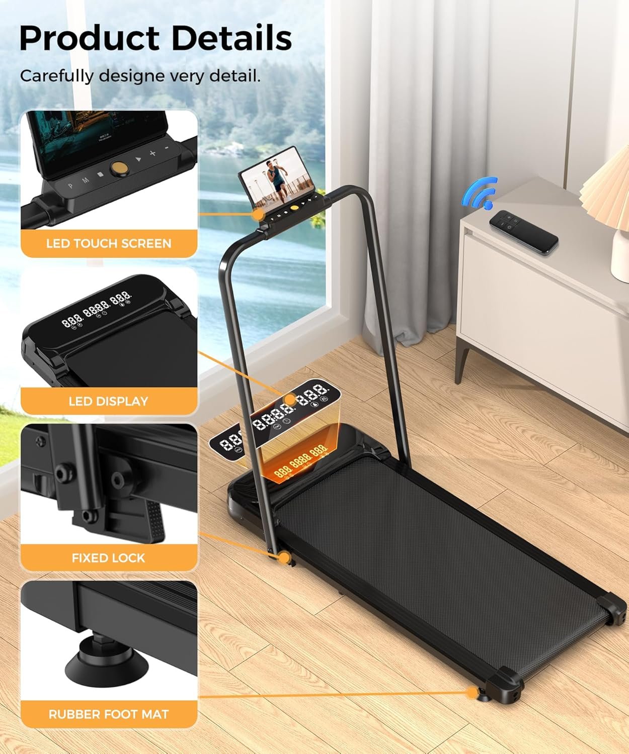 Walking Pad, Under Desk Treadmill, Walking Pad with Incline, 2 in 1 Treadmills for Home/Office, Compact Portable Foldable Treadmill, Installation-Free Low Noise, Safety Lock and LED Display - Image 7