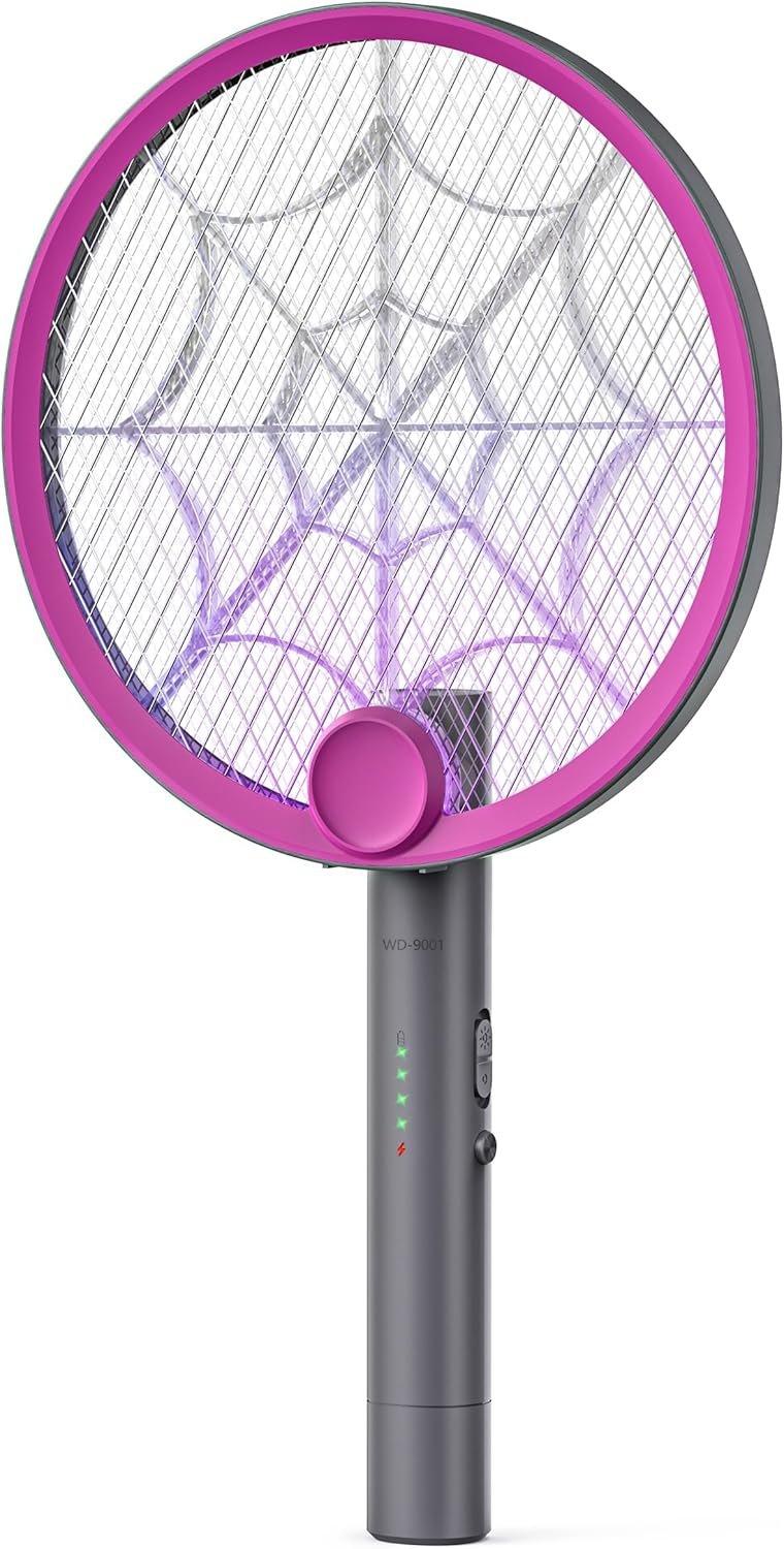 3800V Electric Fly Swatter, Dual Modes Bug Zapper Racket, 1500mAh Type-C Rechargeable Battery, Portable and Foldable Fly Zapper Racket, for Indoor Outdoor Home Patio Camping (Purple Gray) - Image 2