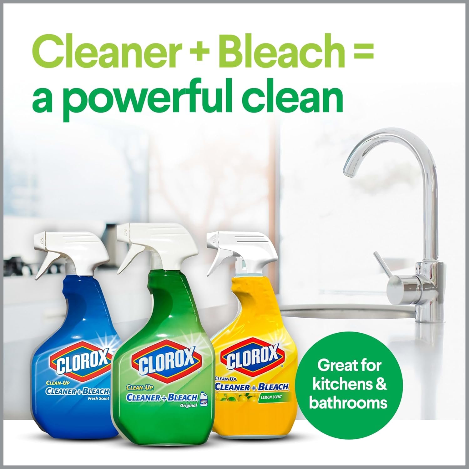 Clorox Clean-Up Bleach Spray (Two 32 oz) & 4 S.O.S All Surface Scrub Sponges - Image 5