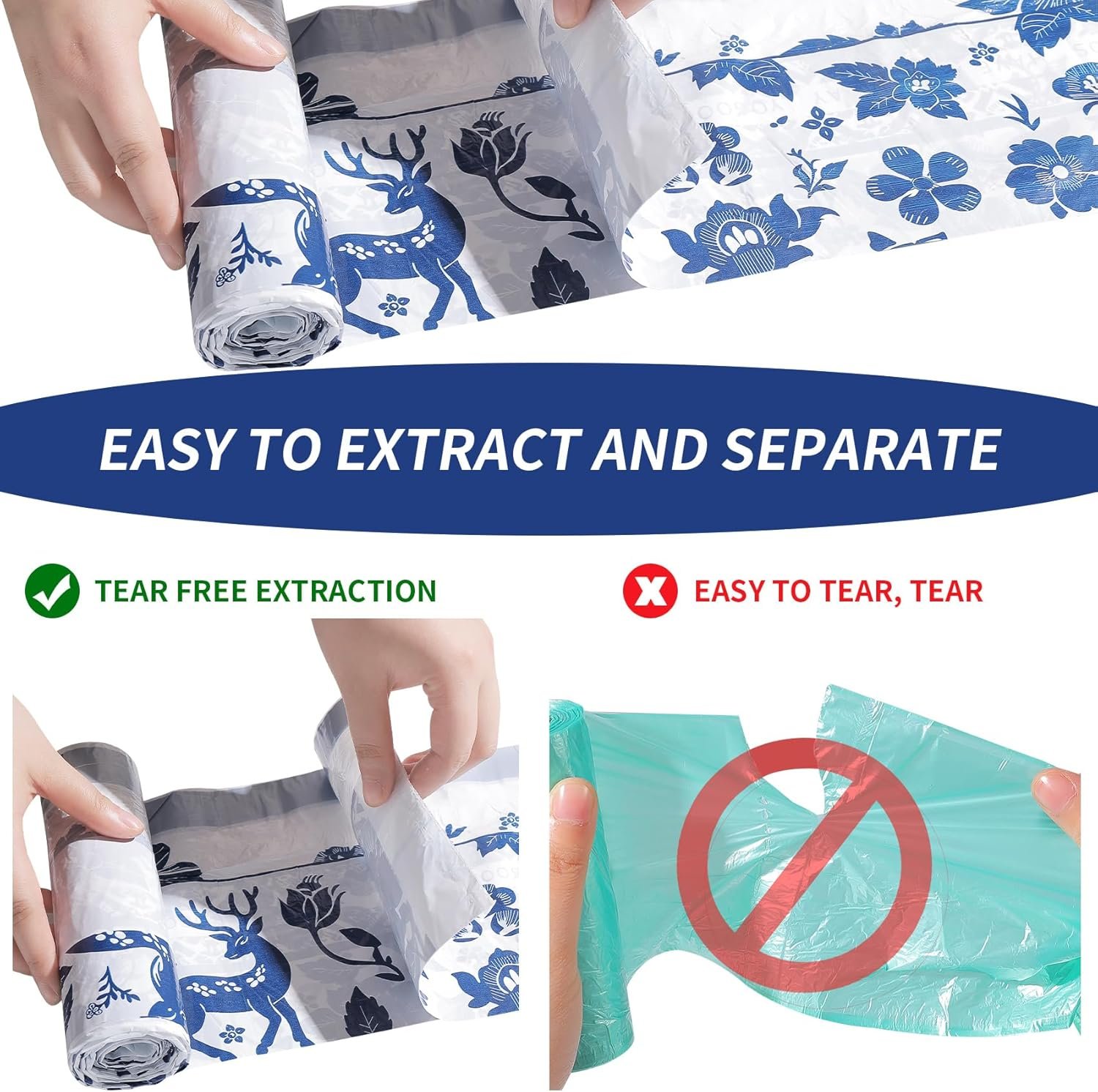 Sturdy Kitchen Drawstring Trash Bags, 13 Gallon Large Garbage Bags, 60 Counts Trash Bags for Office, Kitchen, Bedroom Trash Cans, Colored Portable Sturdy Trash Bags, Trash Basket Bags - Image 3