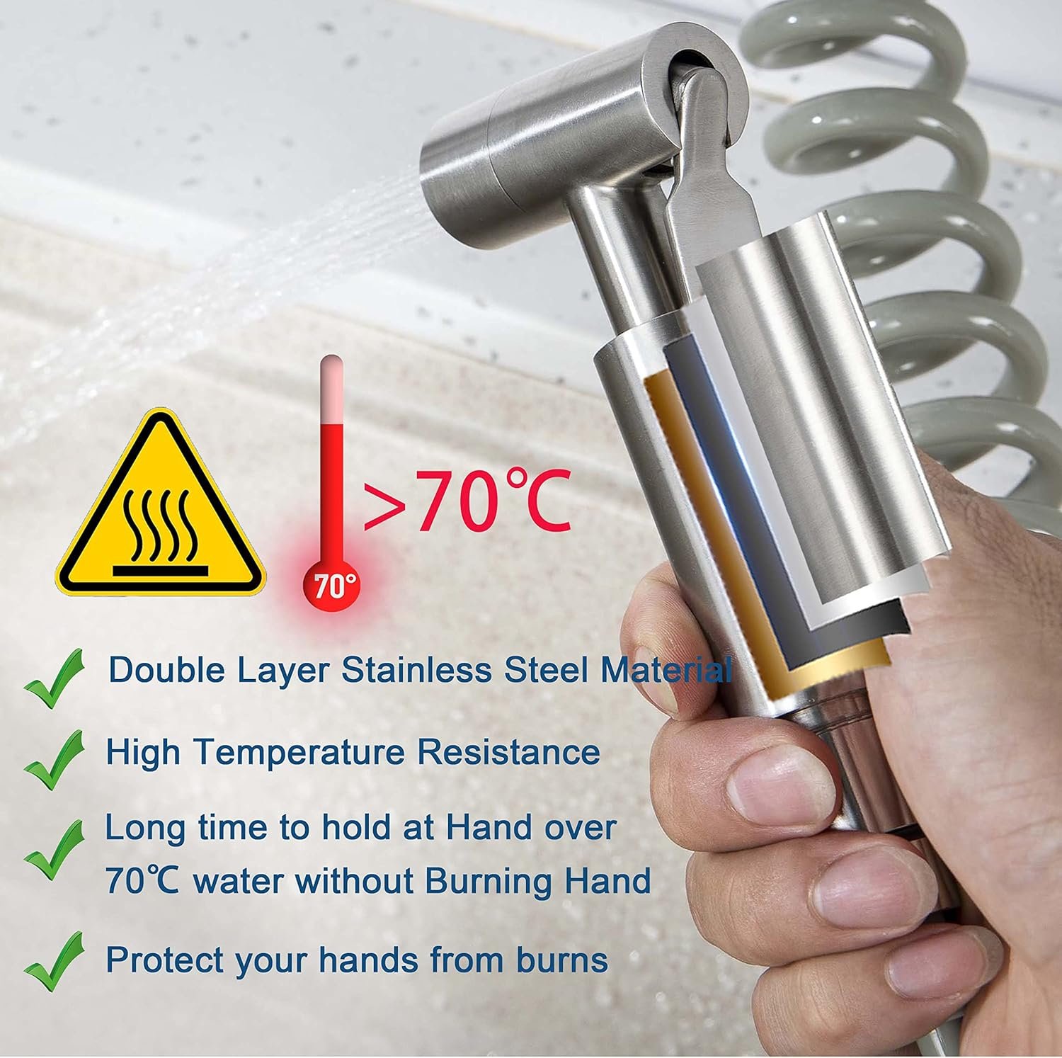 Wall Mounted Faucet Kitchen, 8 inch 360° rotatable Kitchen Faucet, with Heat-Resistant Spray Gun Easy Installation Wall Mount Kitchen Faucet,spout Length 23cm, Brushed Nickel - Image 4