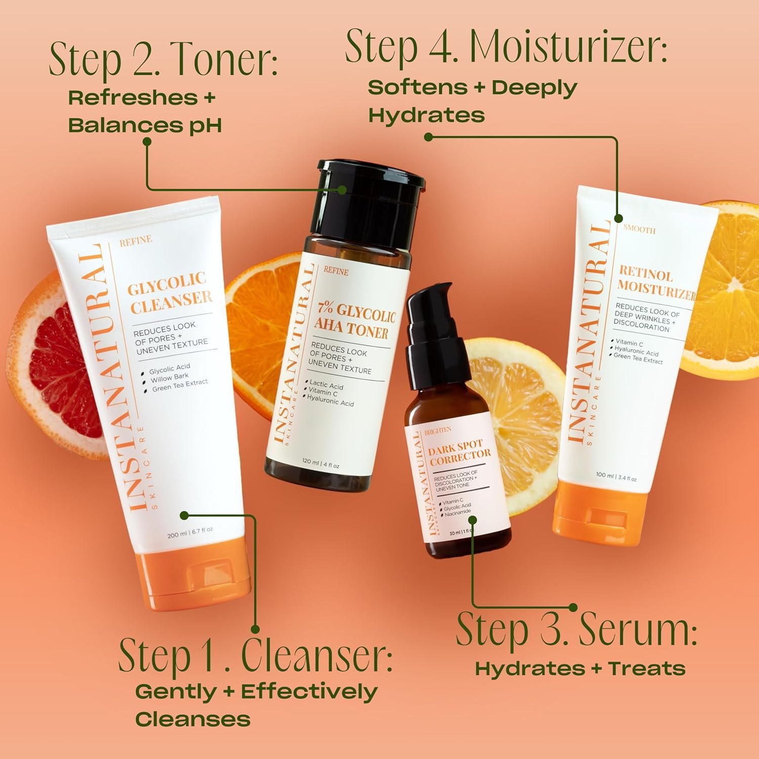 InstaNatural Dark Spot Corrector Face Serum, Brightens, Reduces Hyperpigmentation, Sun Spots and Acne Scarring, with Glycolic Acid and Niacinamide, 1 Fl Oz - Image 6