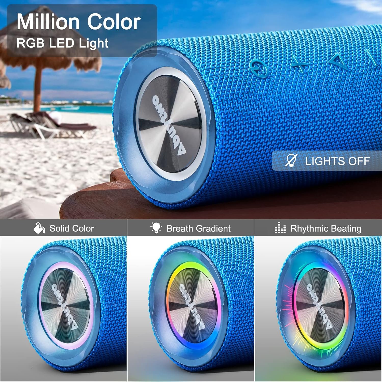 Bluetooth Speaker IPX7 Waterproof, Loud 30W HD Sound Wireless Speakers RGB LED Shower Speaker, Dual Pairing 24H Playtime Wireless Stereo Travel Speakers for Home Outdoor Kayak Beach (Blue) - Image 8