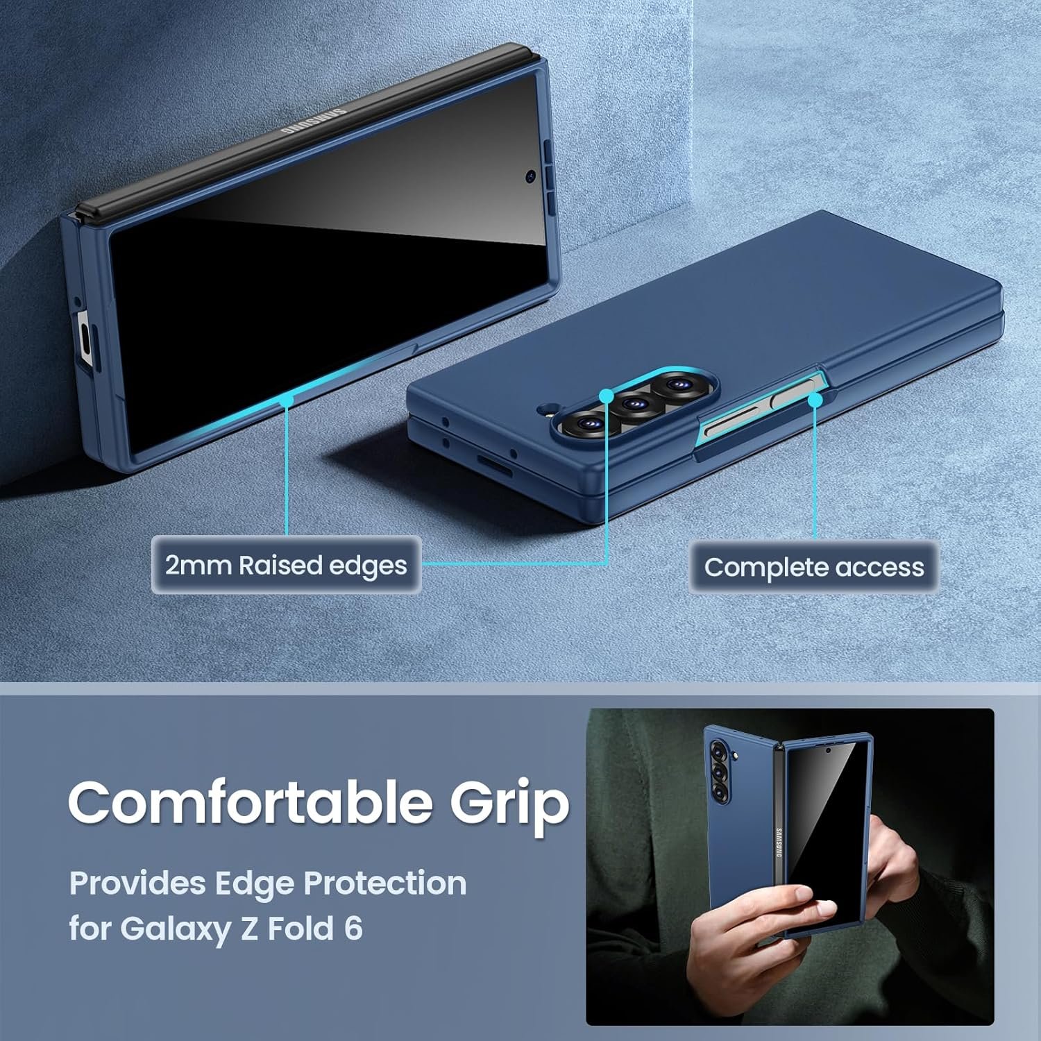 Maxdara for Samsung Z Fold 6 Case, with Privacy Tempered Glass Screen Protector & Support Wireless Charging Protective Phone Cover for Samsung Galaxy Z Fold 6 5G (Blue) - Image 6