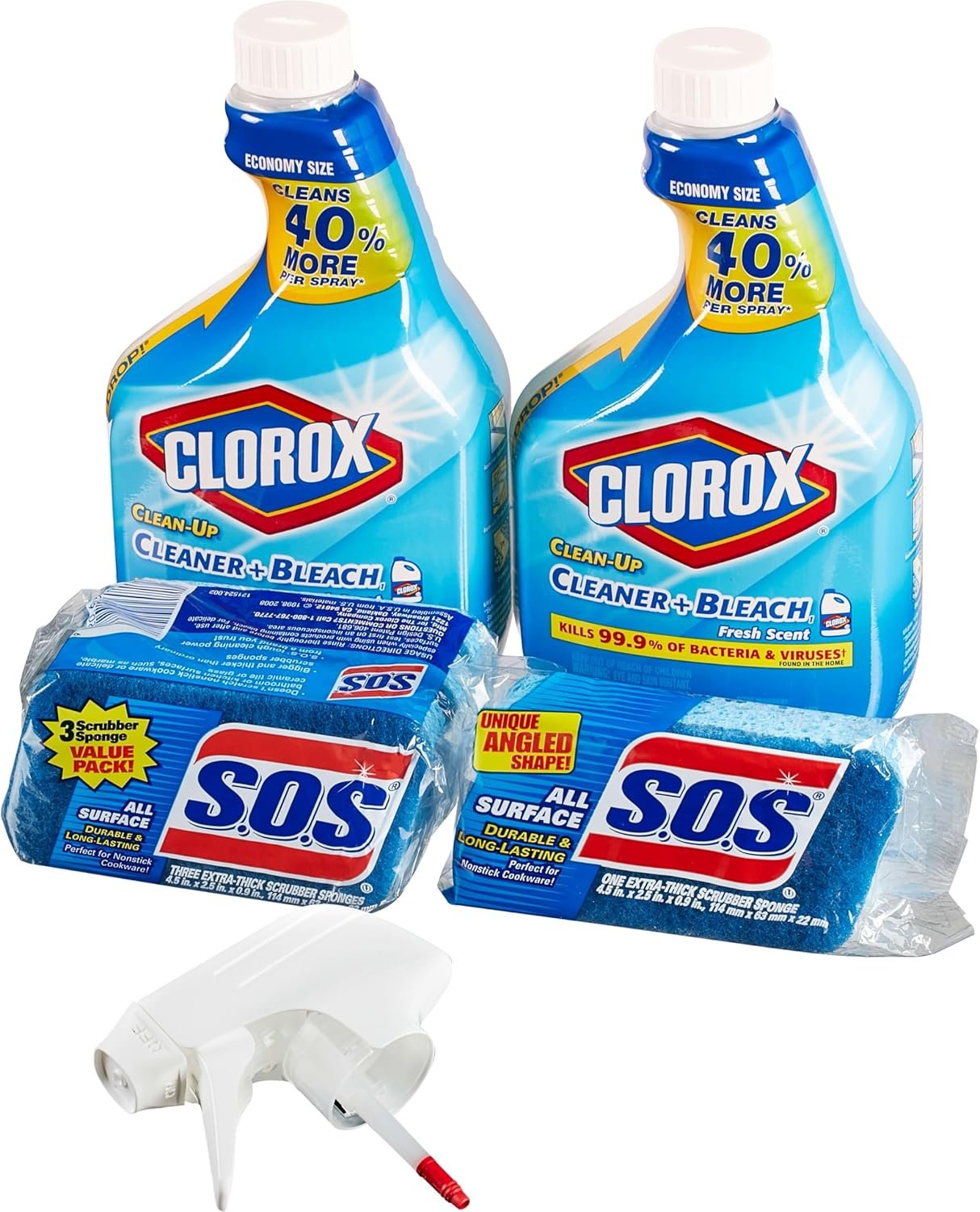 Clorox Clean-Up Bleach Spray (Two 32 oz) & 4 S.O.S All Surface Scrub Sponges - Image 2
